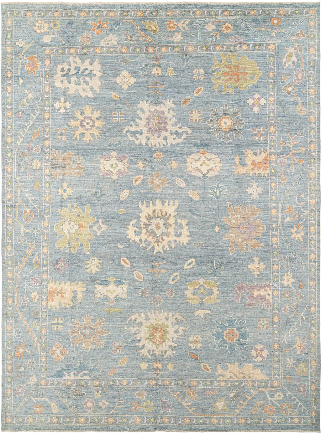 Silver Grey Color Oushak Hand-Knotted Wool Rug
