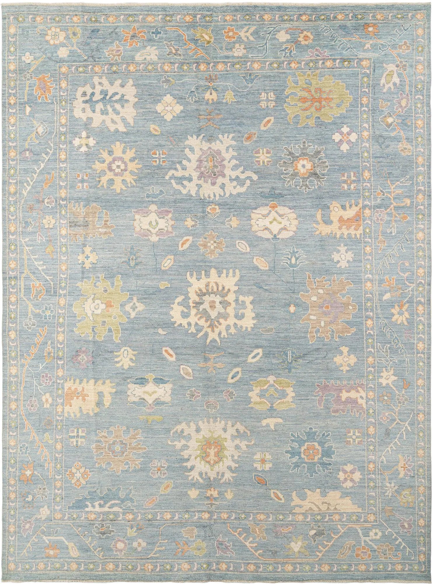 Silver Grey Color Oushak Hand-Knotted Wool Rug