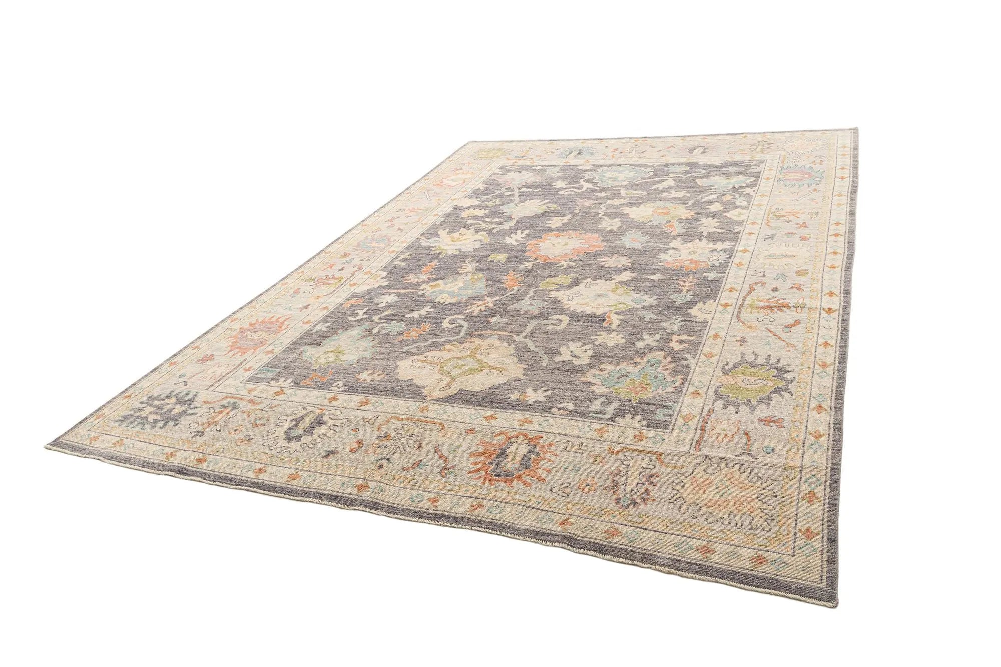 Light Brown Color Oushak Hand-Knotted Wool Rug