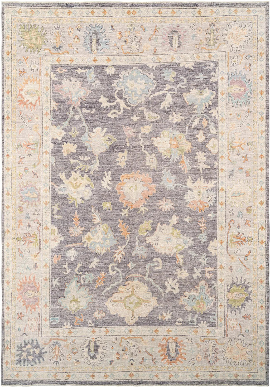 Light Brown Color Oushak Hand-Knotted Wool Rug