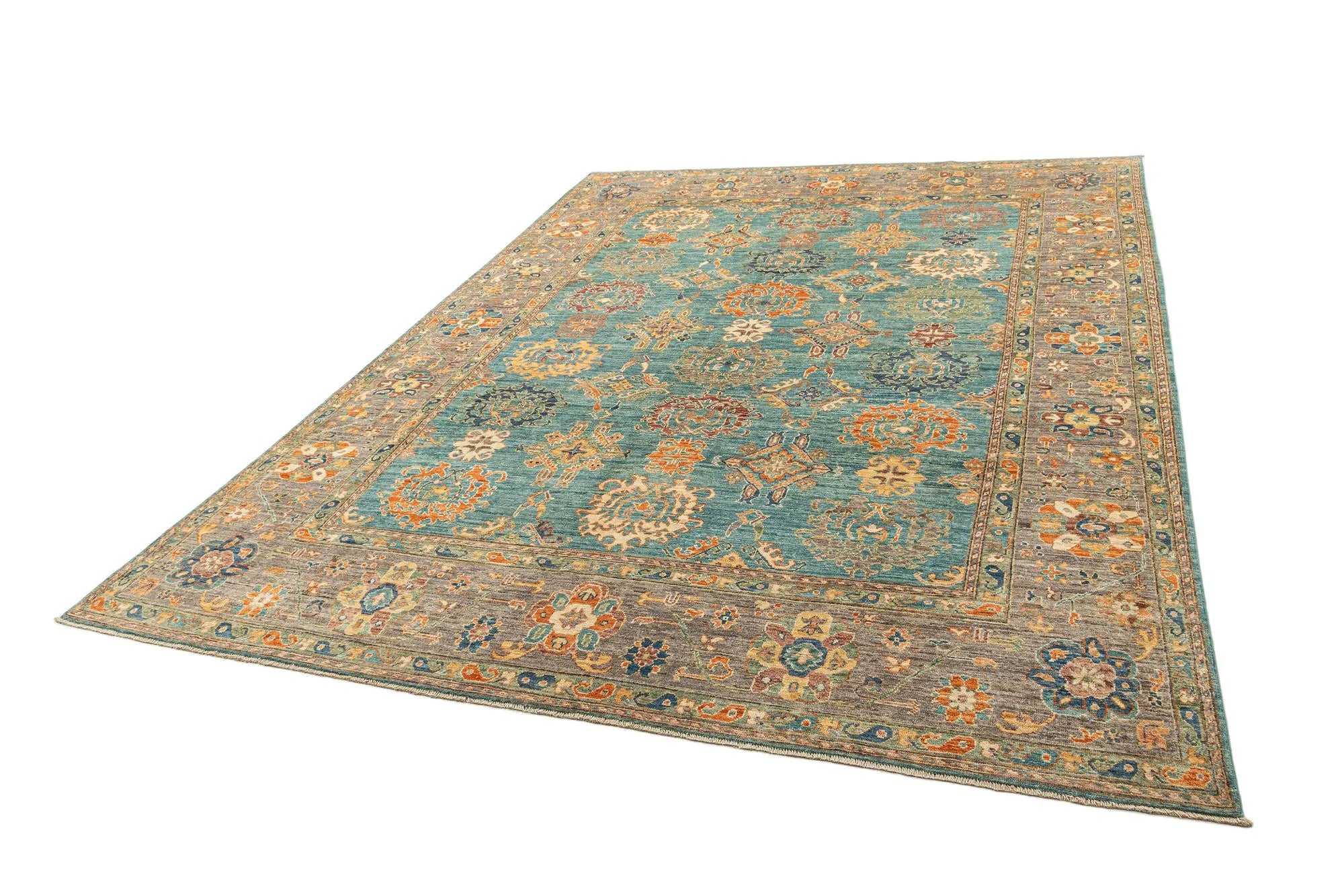 Blue Color Oushak Hand-Knotted Wool Rug