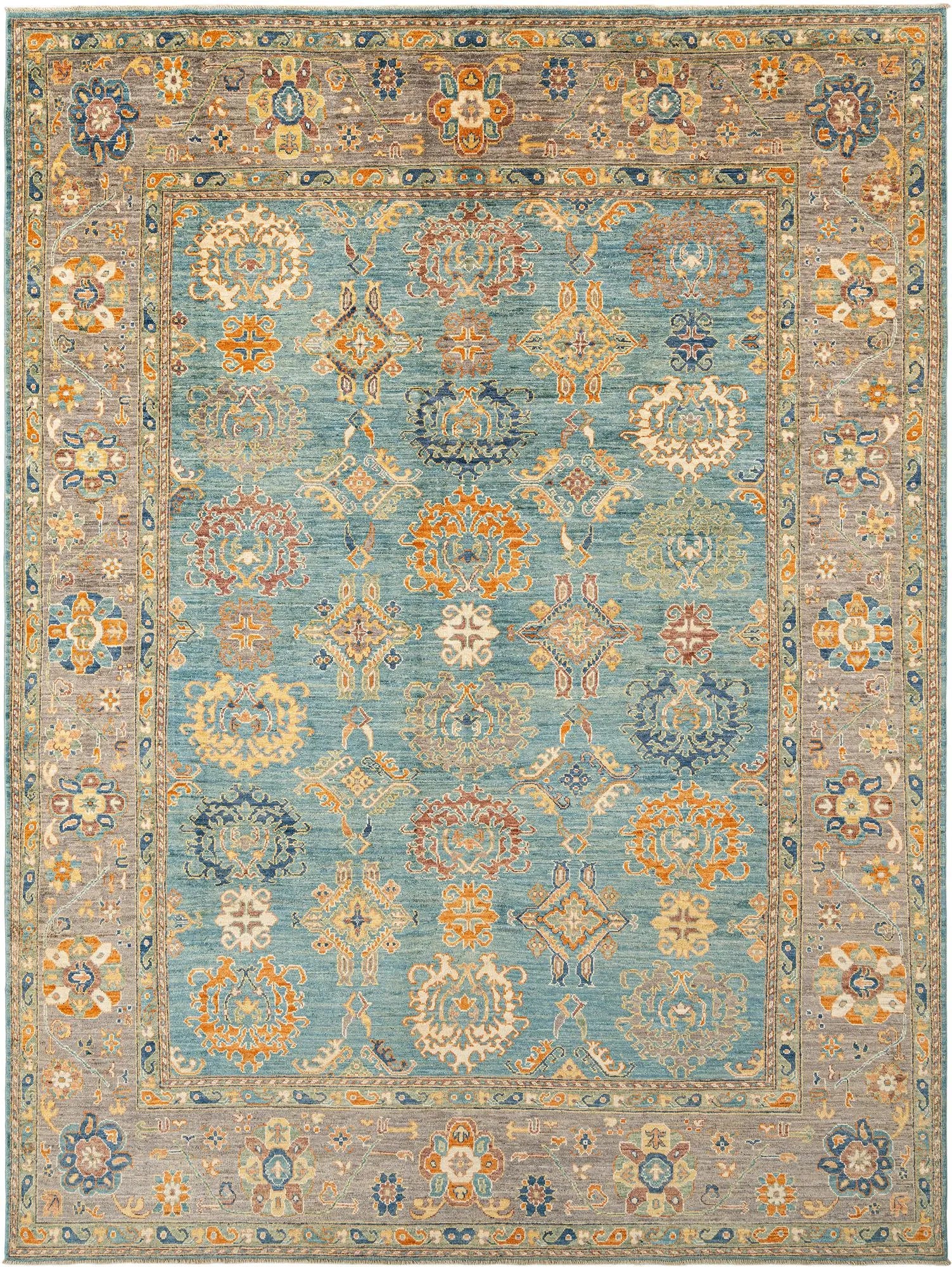 Blue Color Oushak Hand-Knotted Wool Rug