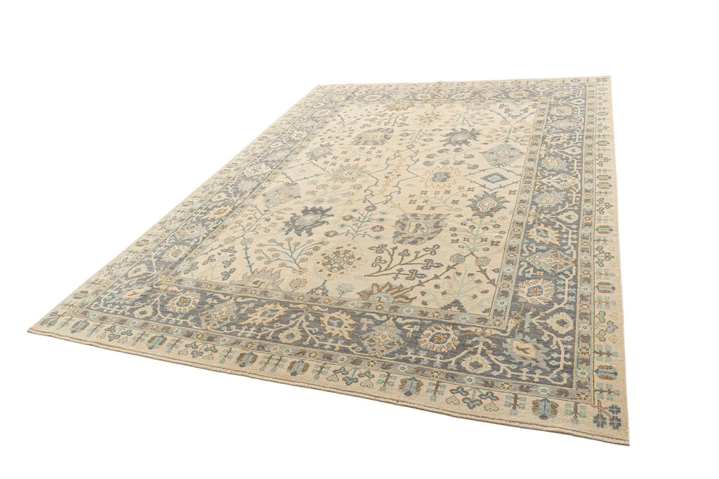 Beige Color Oushak Hand-Knotted Wool Rug