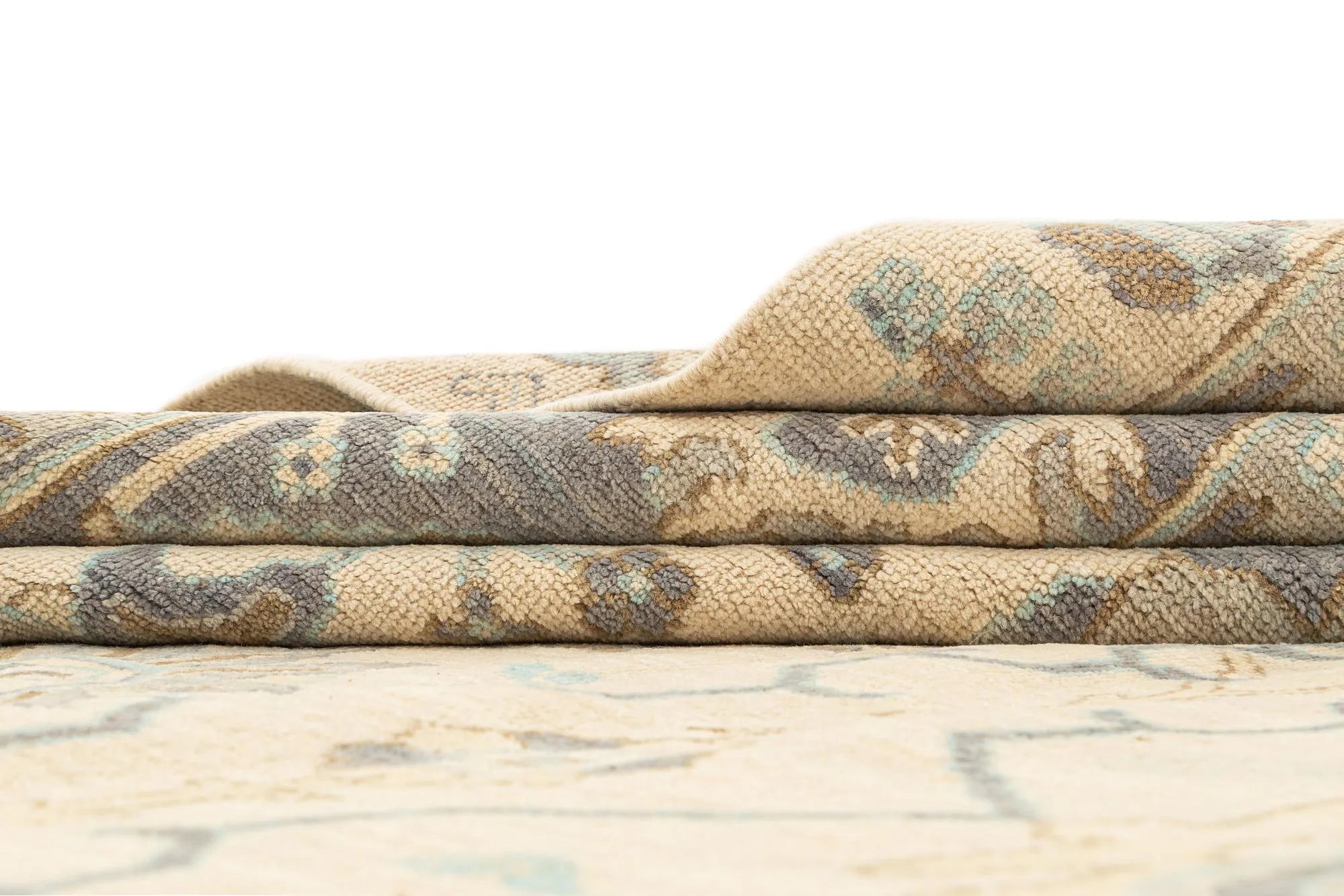 Beige Color Oushak Hand-Knotted Wool Rug