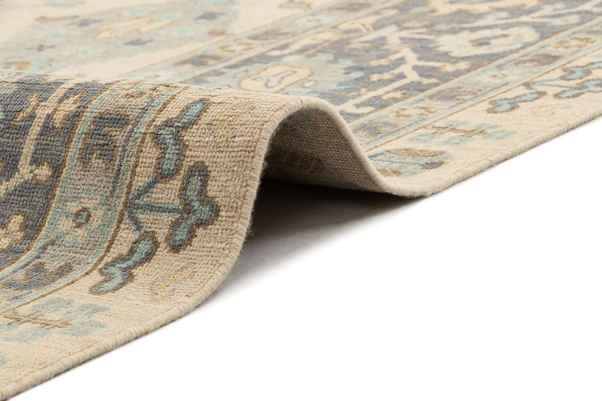 Beige Color Oushak Hand-Knotted Wool Rug