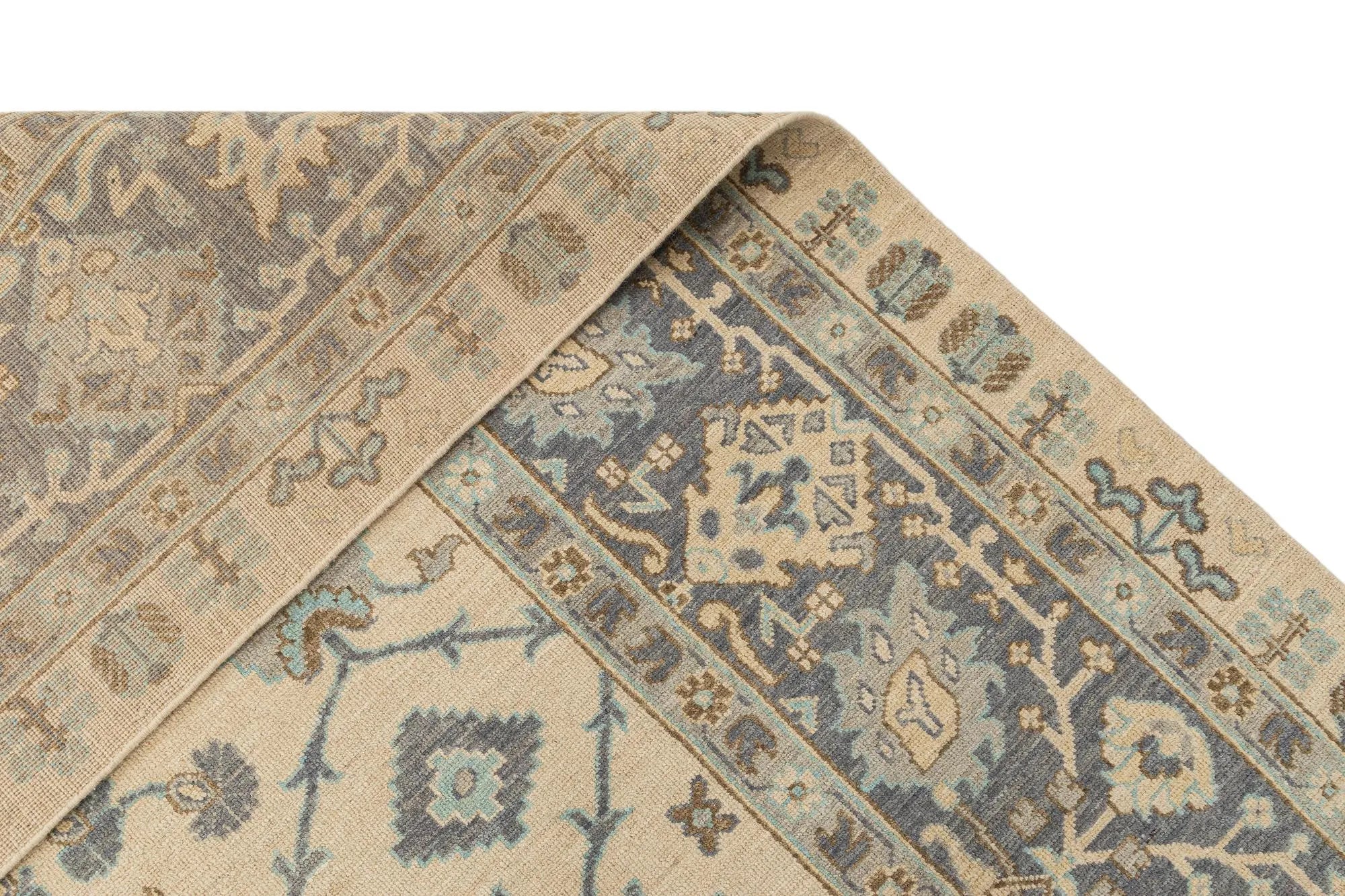 Beige Color Oushak Hand-Knotted Wool Rug