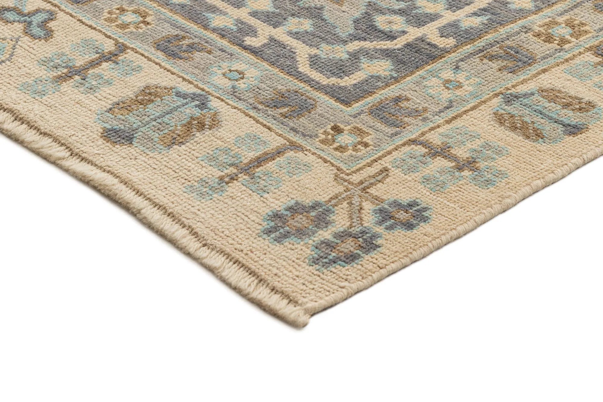 Beige Color Oushak Hand-Knotted Wool Rug