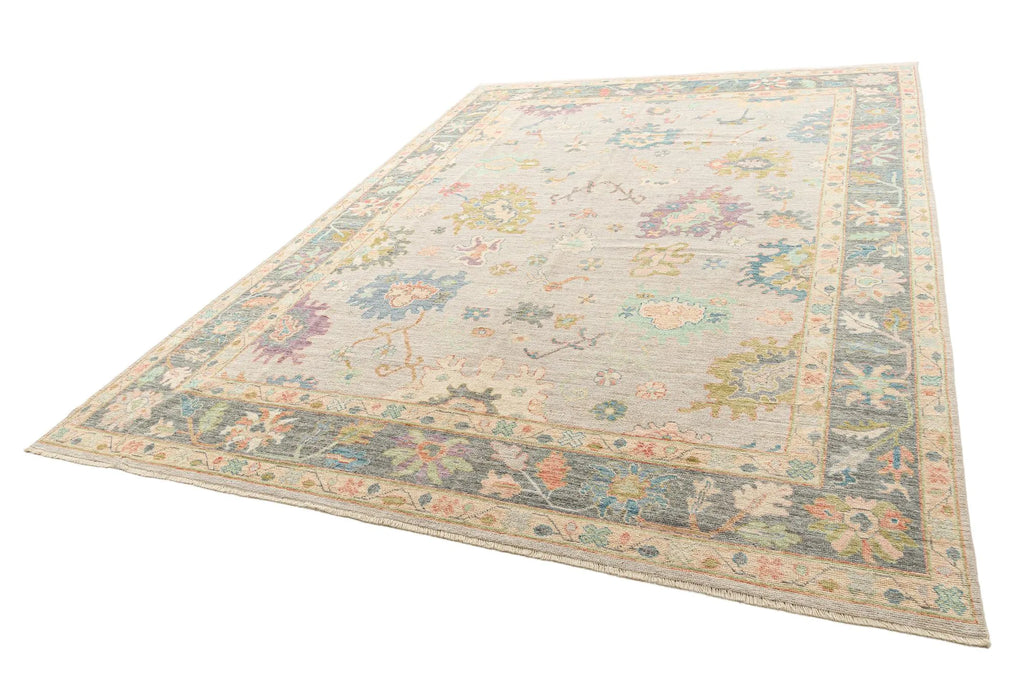 Beige Color Oushak Hand-Knotted Wool Rug