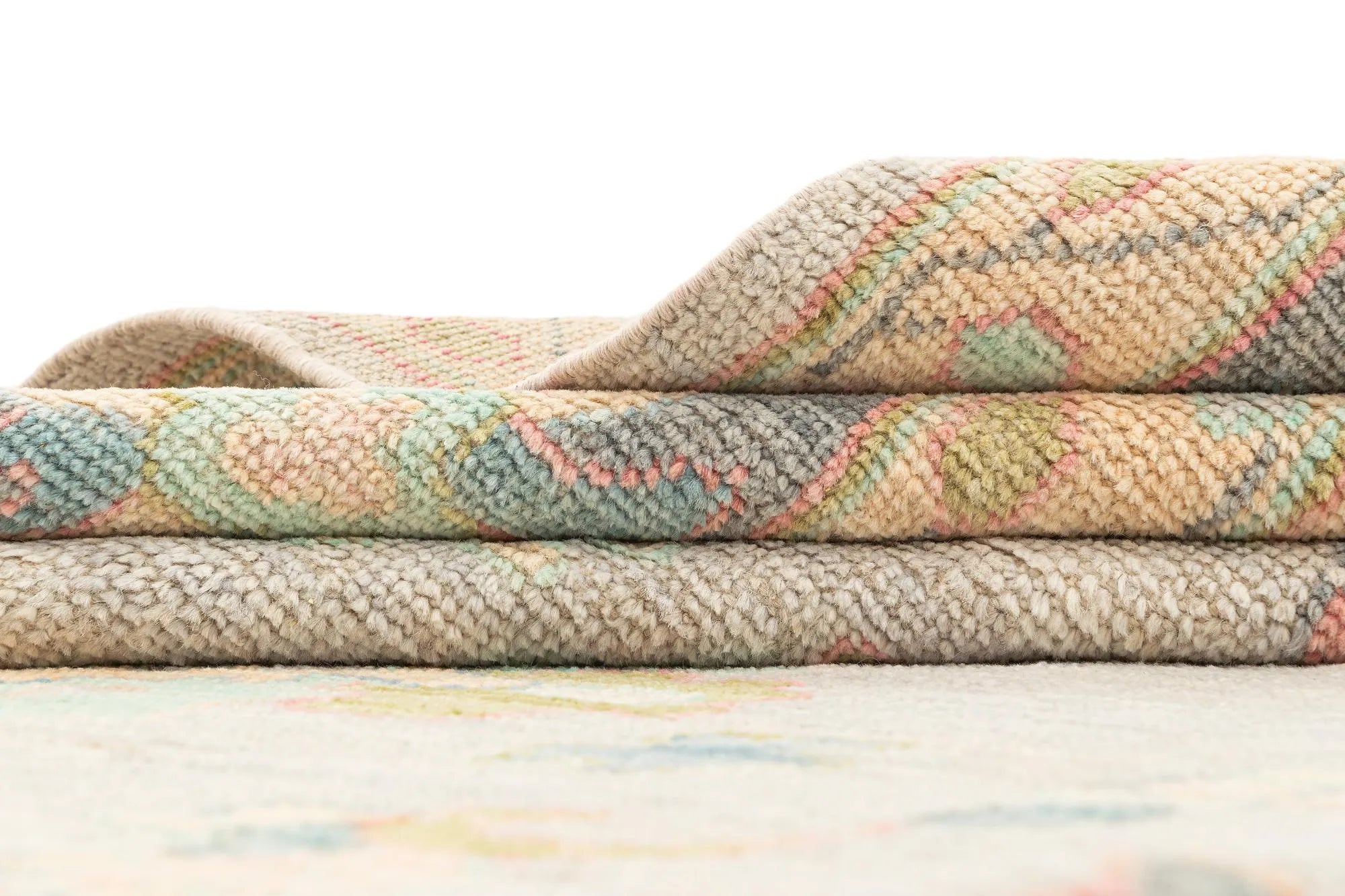 Beige Color Oushak Hand-Knotted Wool Rug