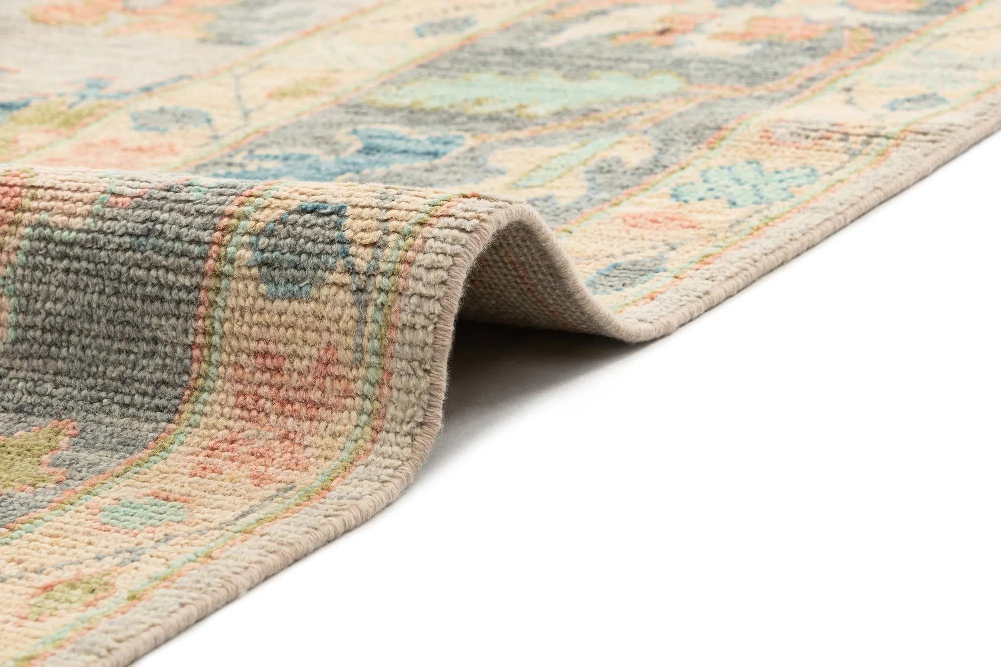 Beige Color Oushak Hand-Knotted Wool Rug