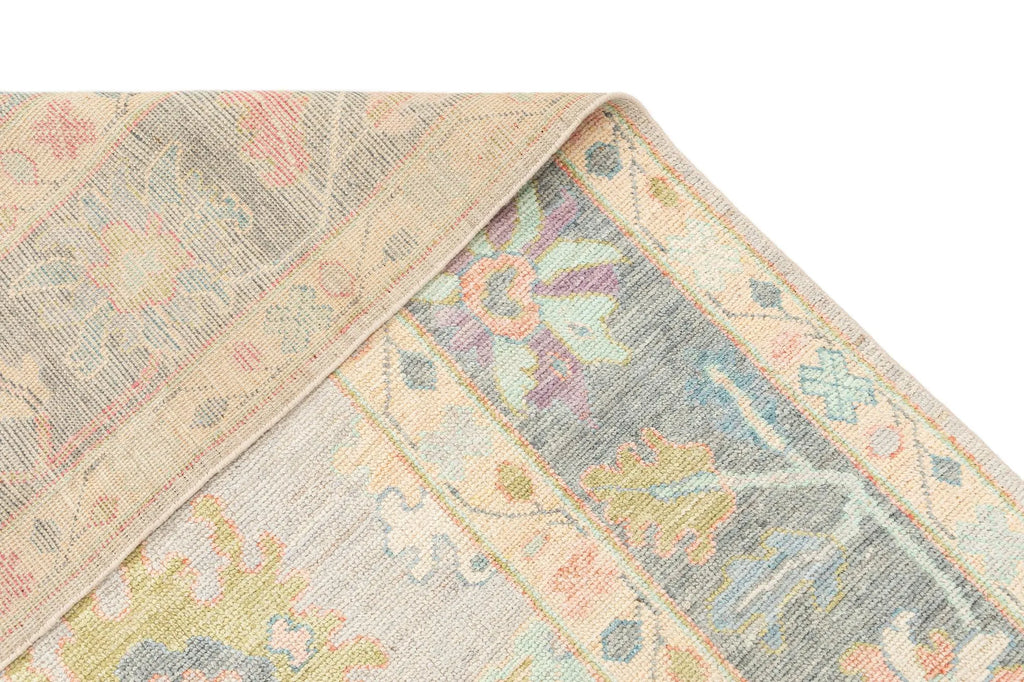 Beige Color Oushak Hand-Knotted Wool Rug