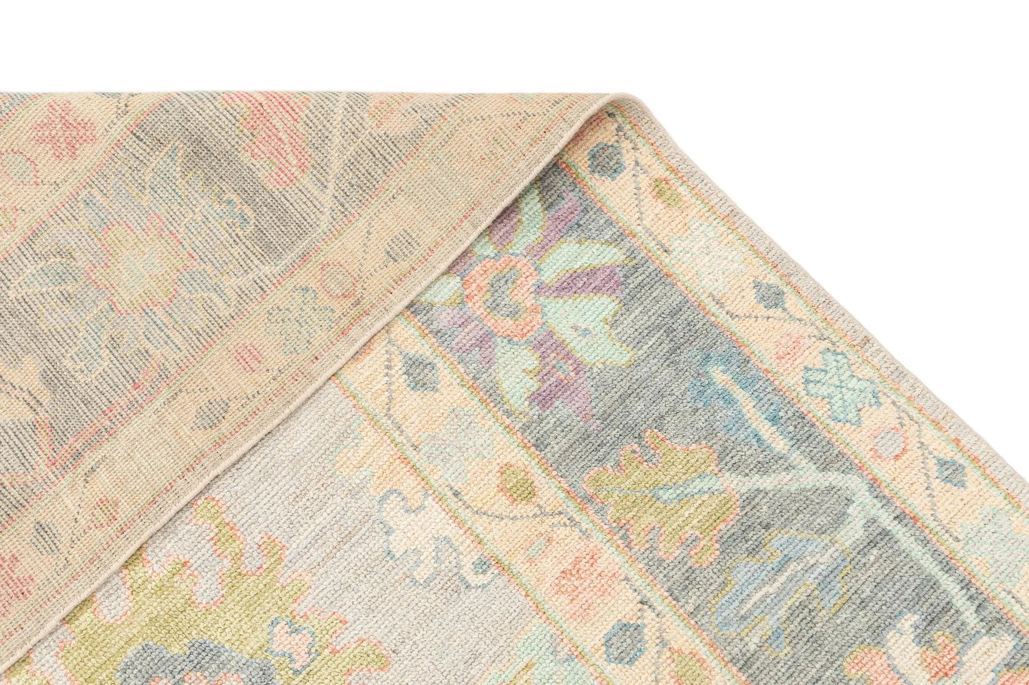 Beige Color Oushak Hand-Knotted Wool Rug