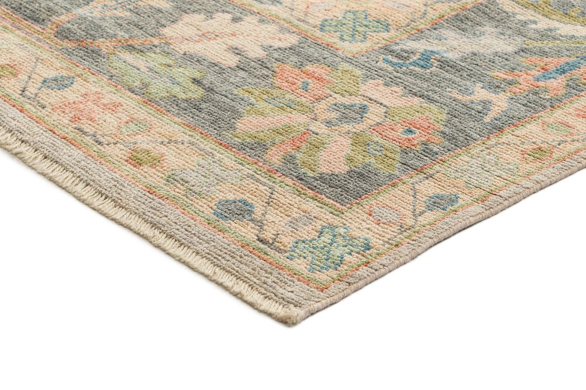 Beige Color Oushak Hand-Knotted Wool Rug