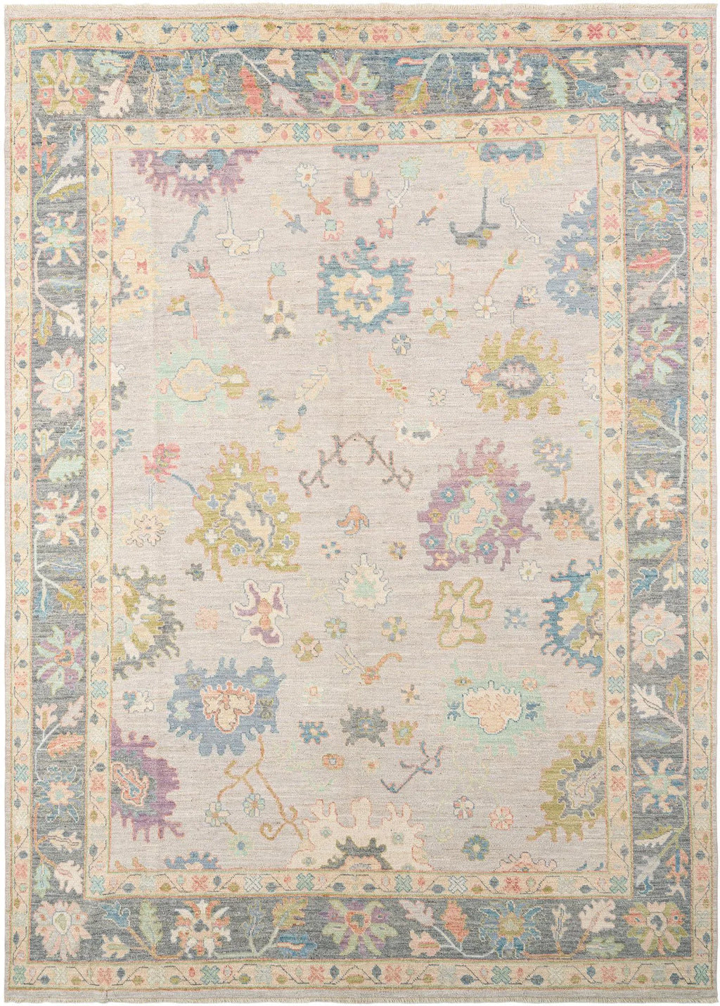 Beige Color Oushak Hand-Knotted Wool Rug