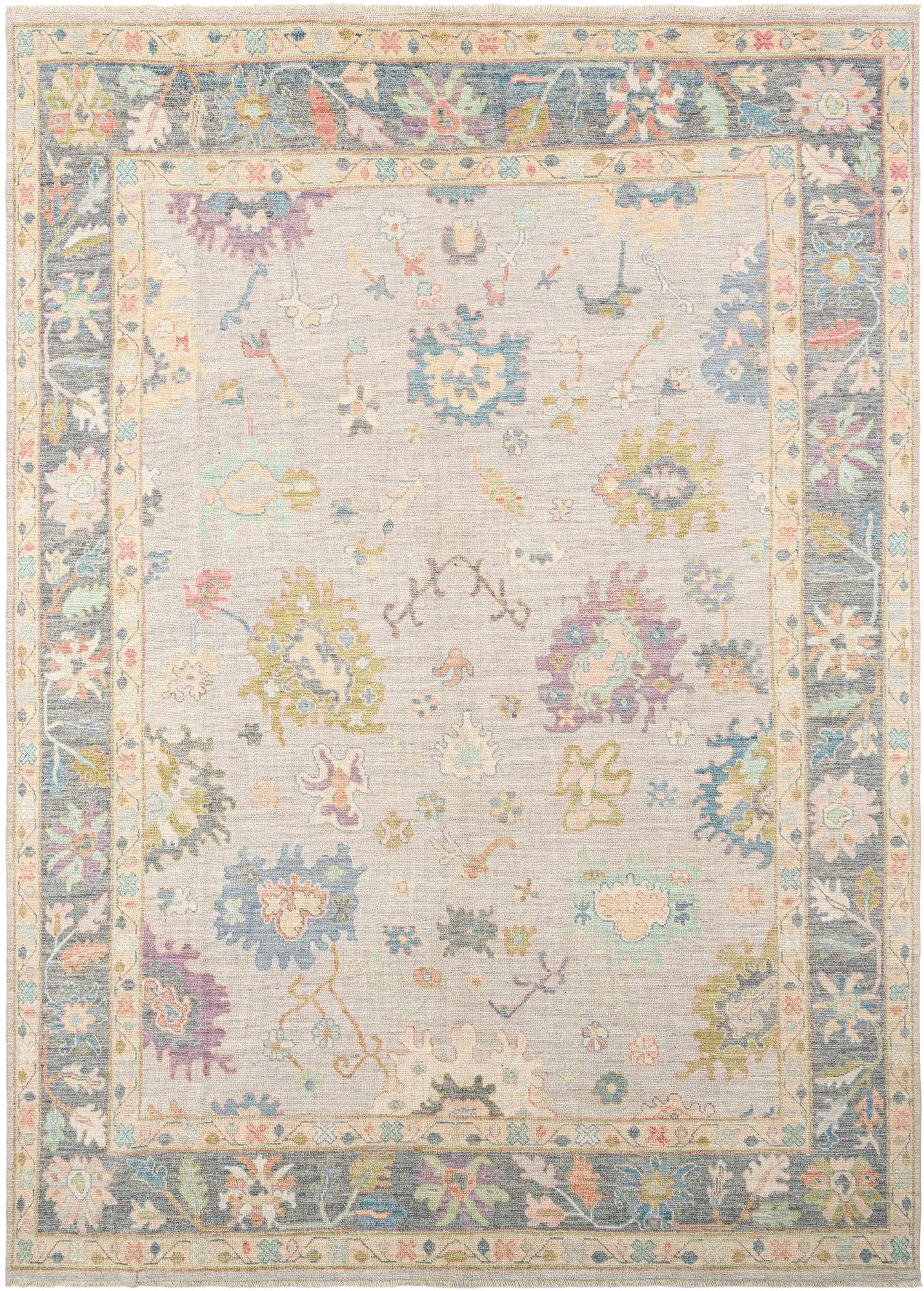 Beige Color Oushak Hand-Knotted Wool Rug