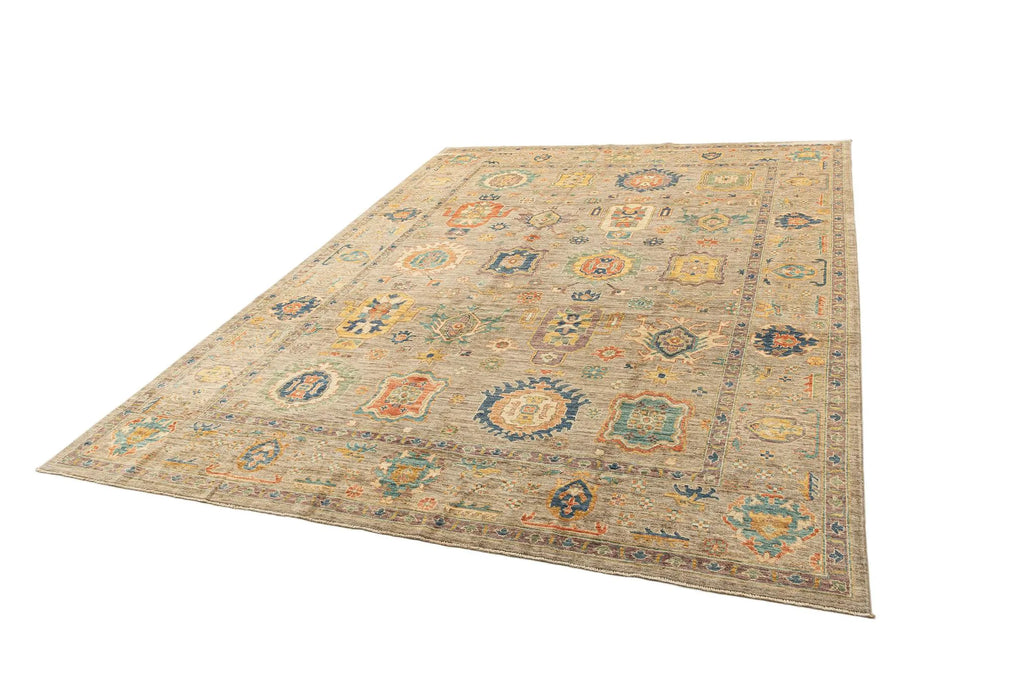 Beige Color Oushak Hand-Knotted Wool Rug