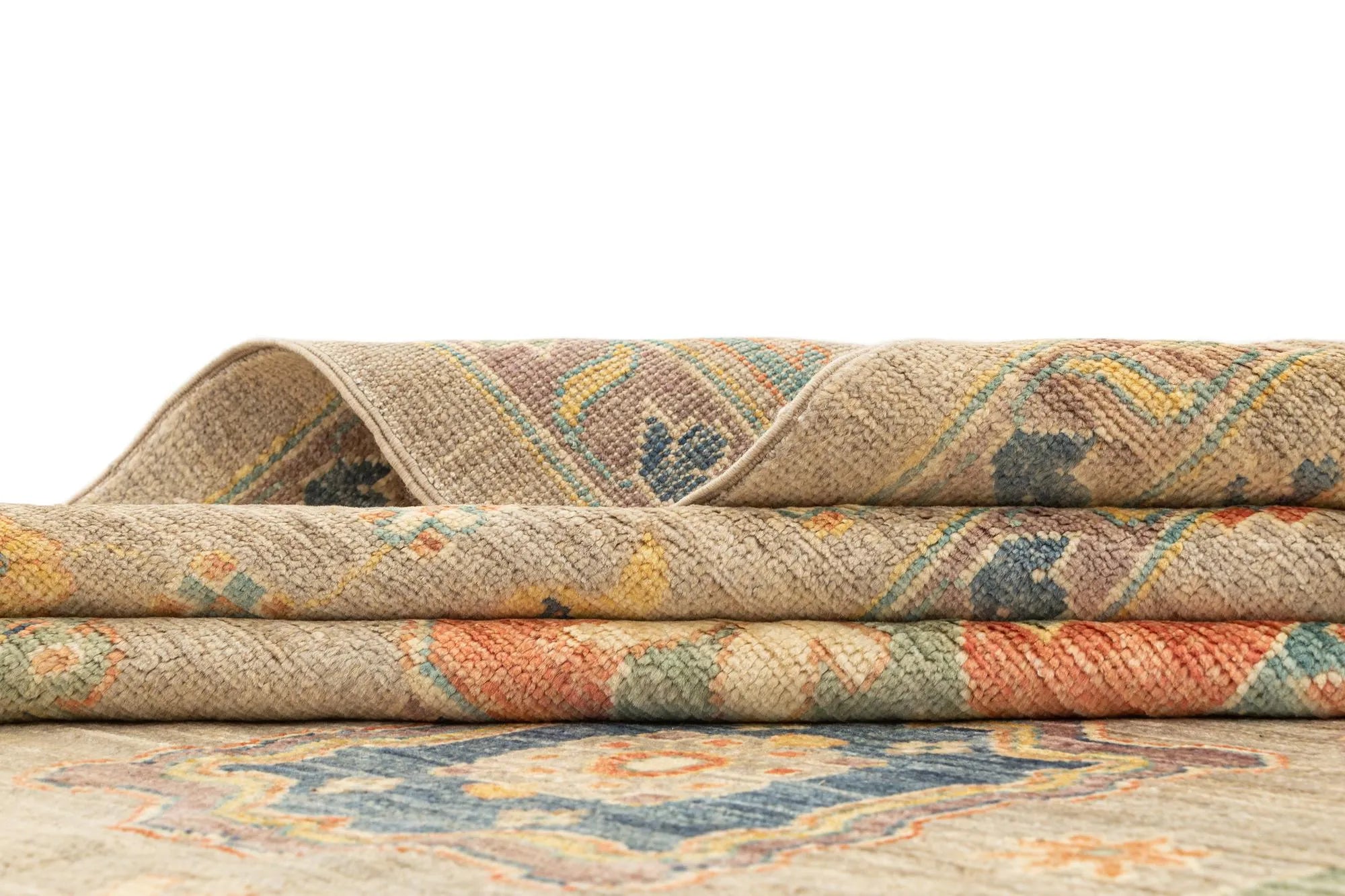 Beige Color Oushak Hand-Knotted Wool Rug