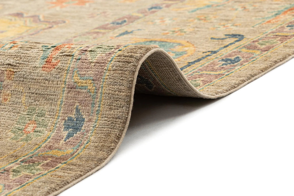 Beige Color Oushak Hand-Knotted Wool Rug