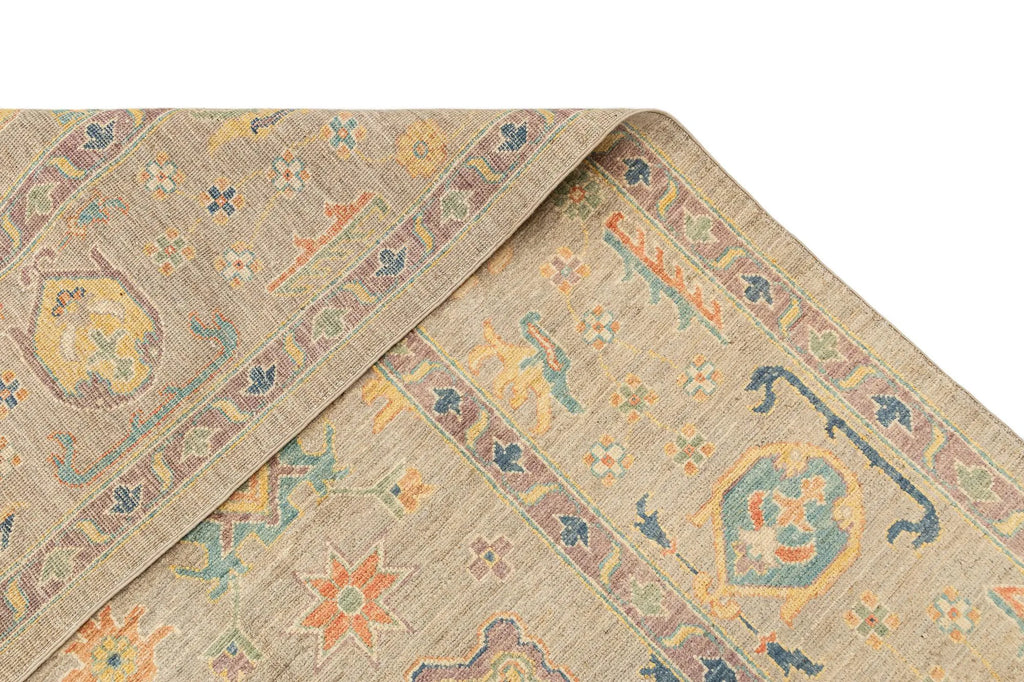 Beige Color Oushak Hand-Knotted Wool Rug