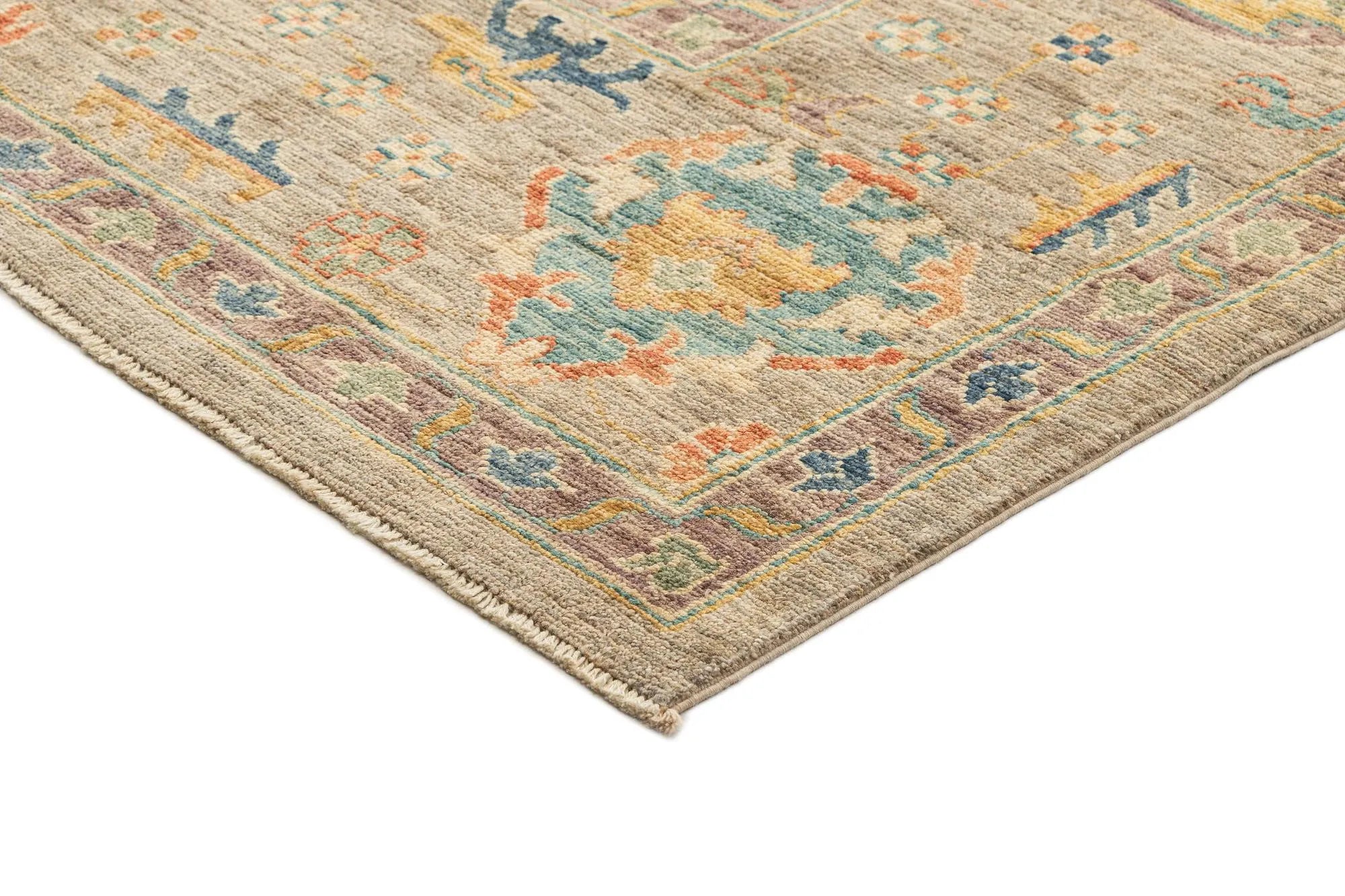 Beige Color Oushak Hand-Knotted Wool Rug