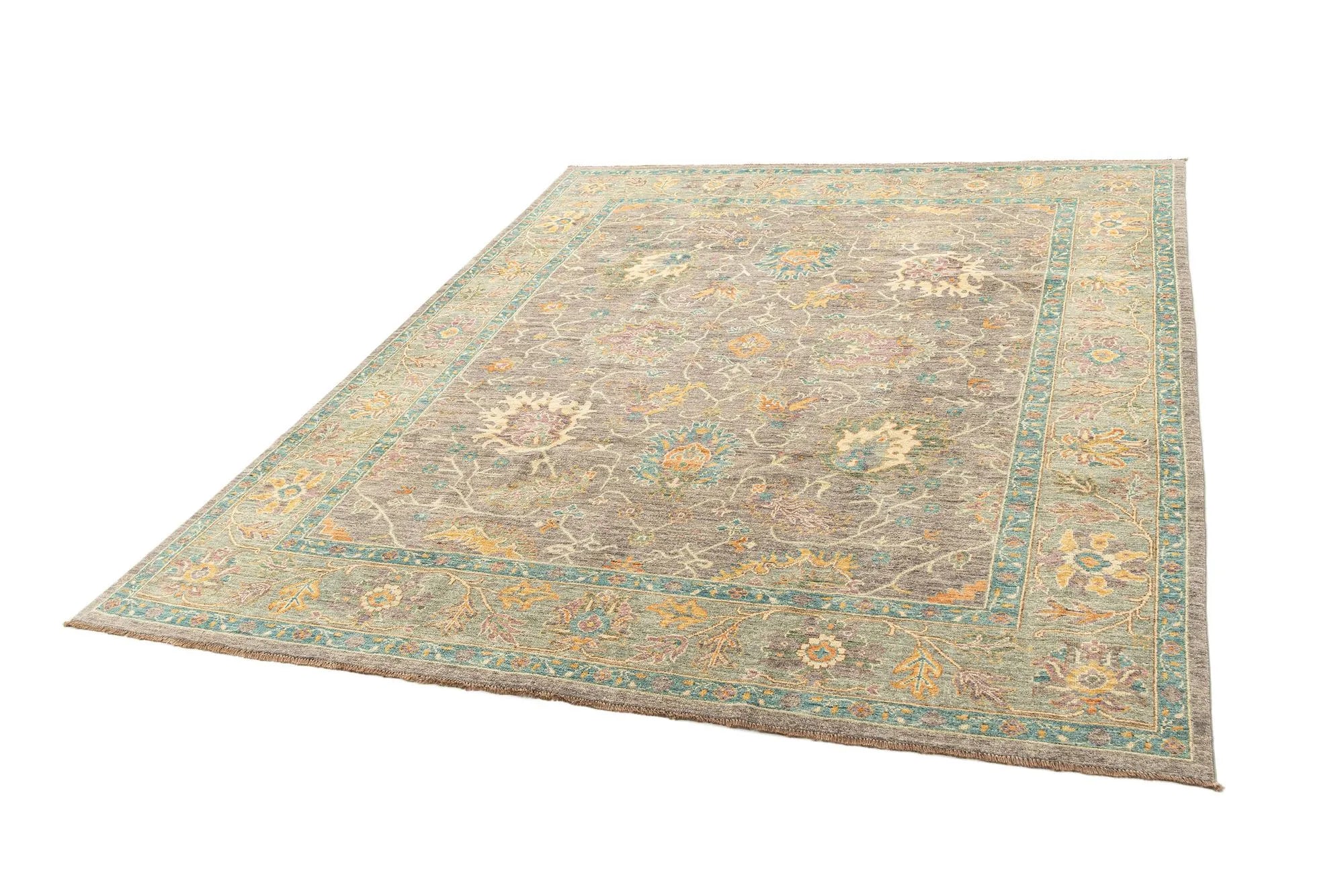 Light Brown Color Oushak Hand-Knotted Wool Rug