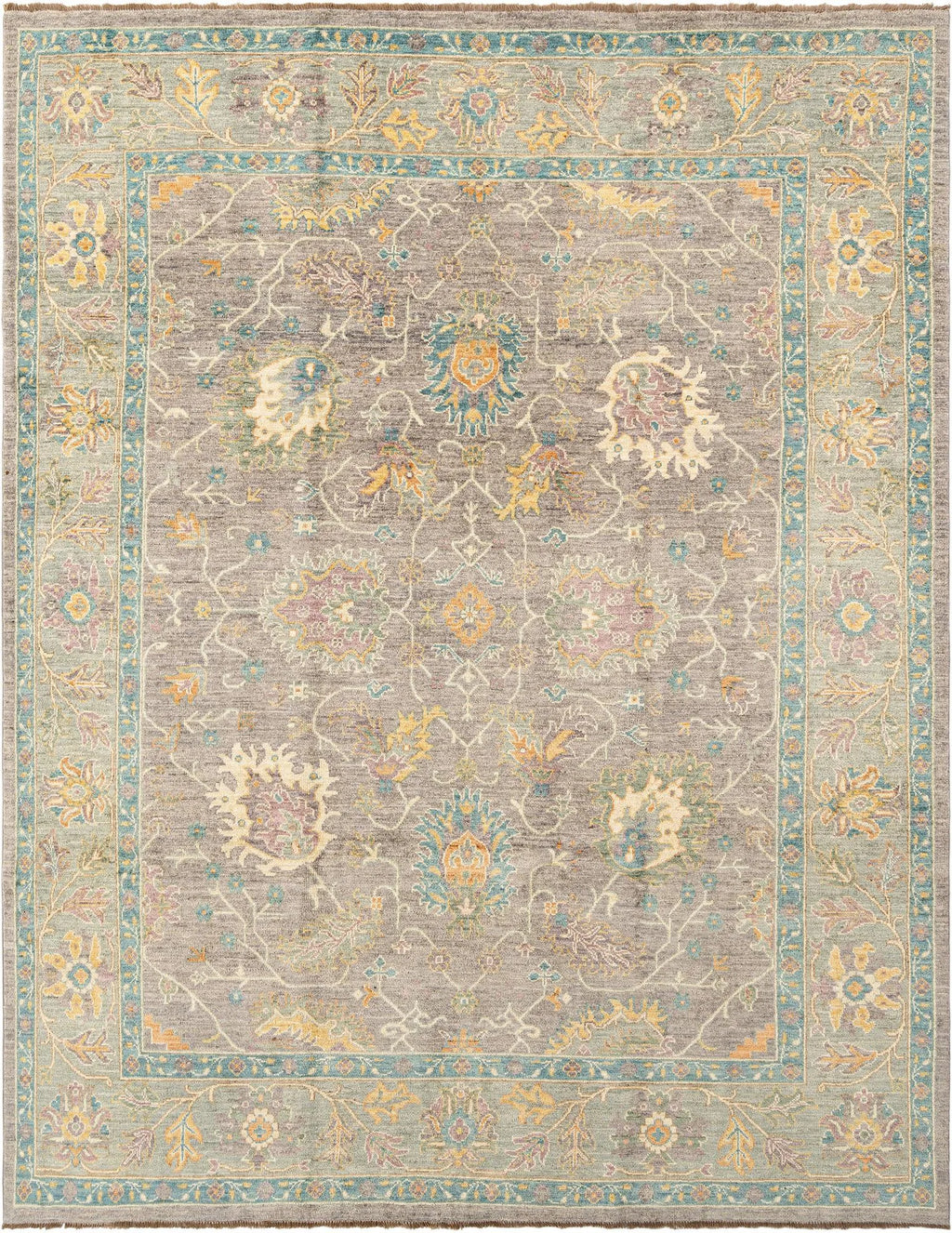 Light Brown Color Oushak Hand-Knotted Wool Rug