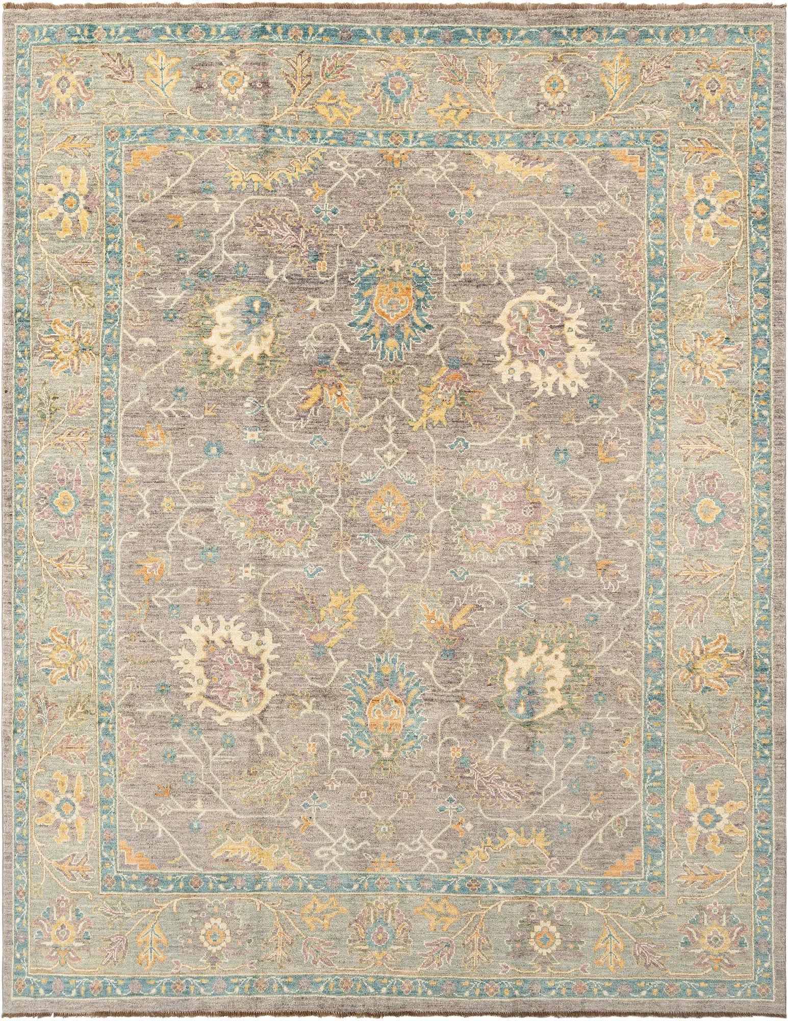 Light Brown Color Oushak Hand-Knotted Wool Rug