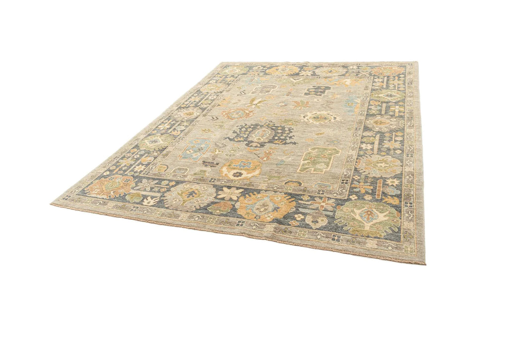 Beige Color Oushak Hand-Knotted Wool Rug