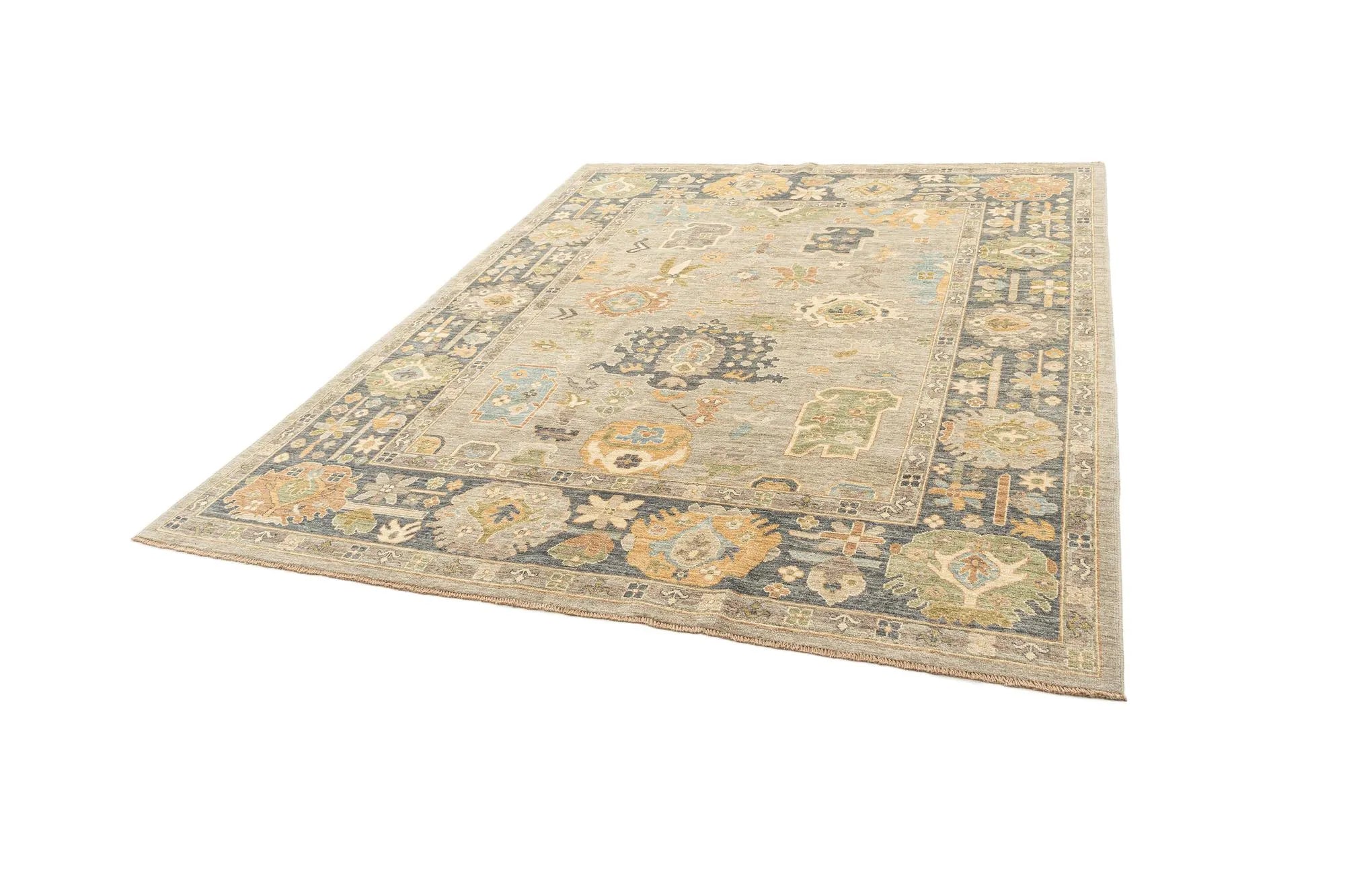Beige Color Oushak Hand-Knotted Wool Rug