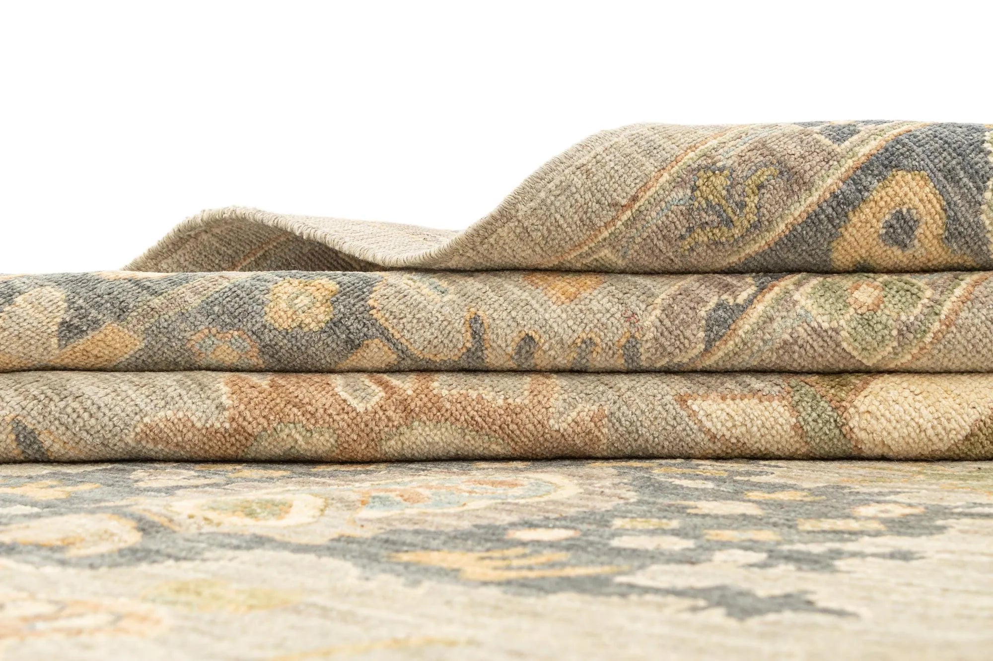 Beige Color Oushak Hand-Knotted Wool Rug