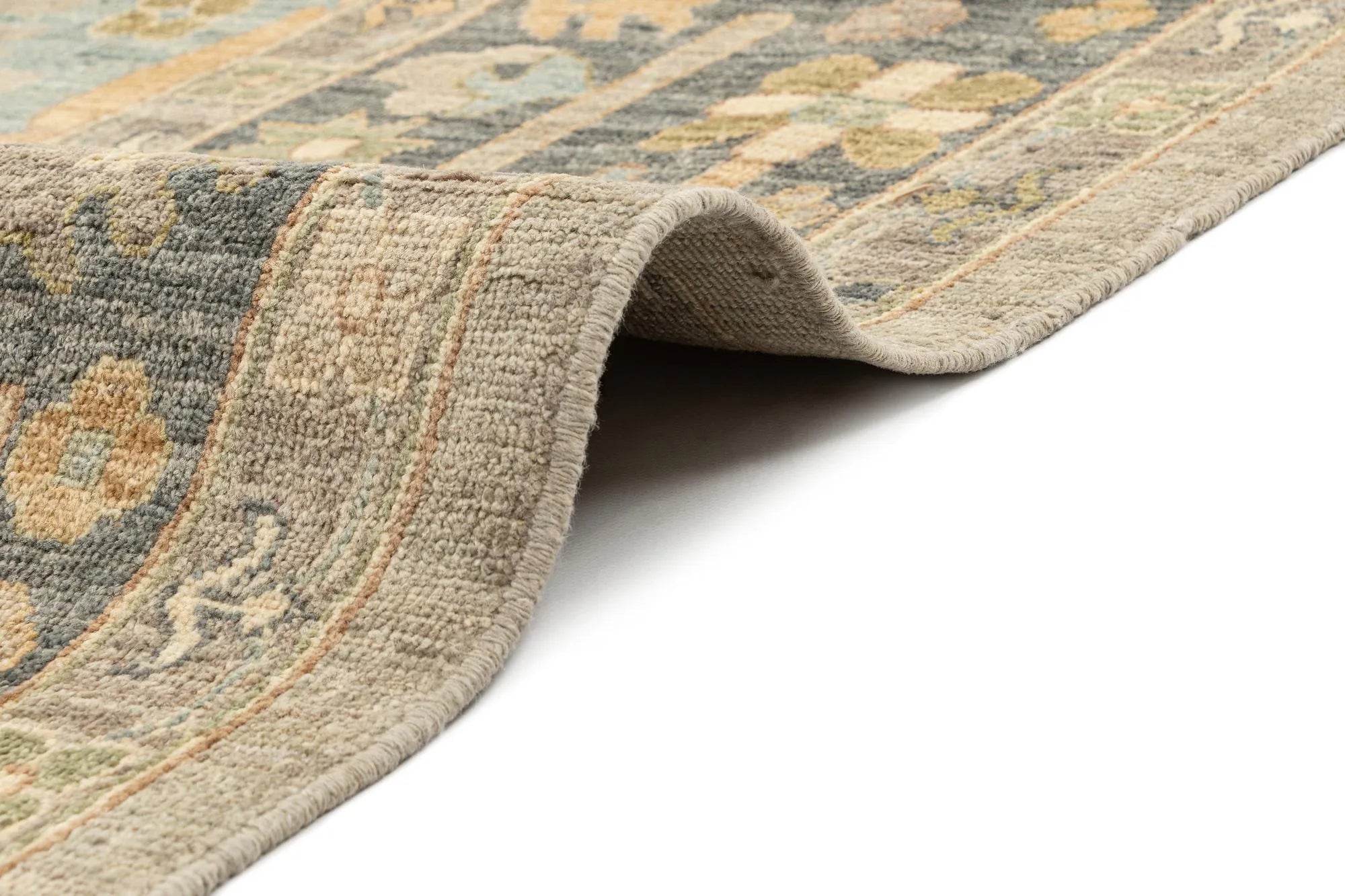 Beige Color Oushak Hand-Knotted Wool Rug