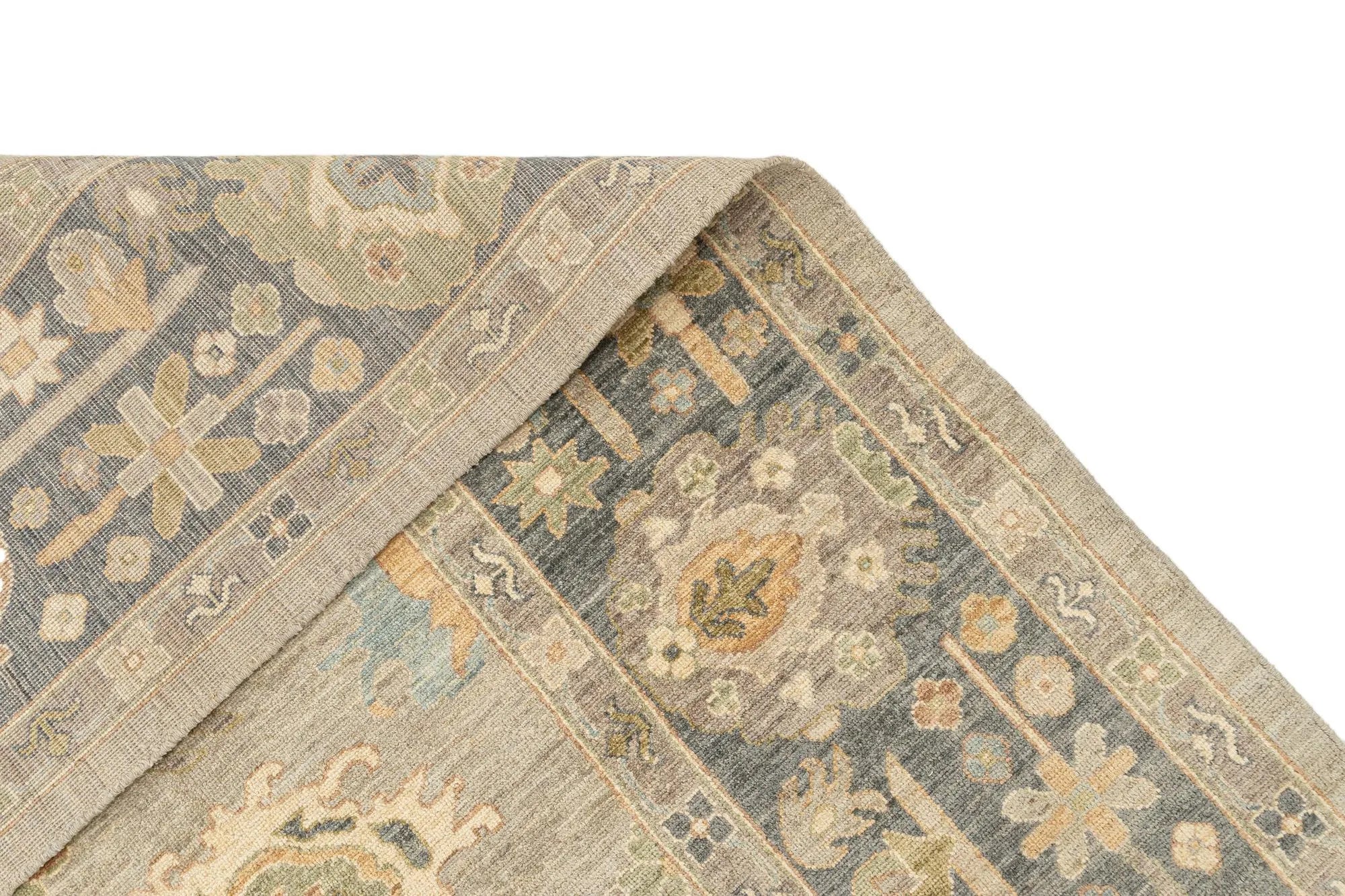 Beige Color Oushak Hand-Knotted Wool Rug