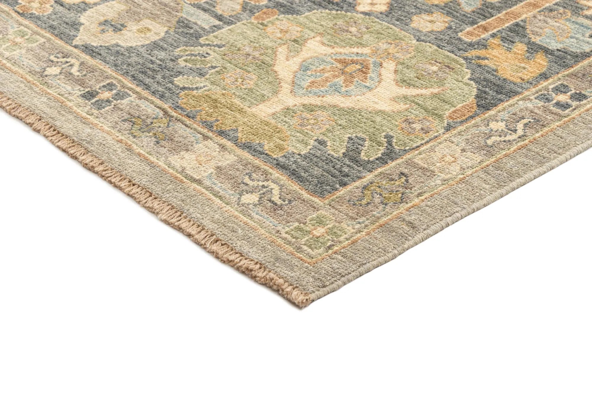 Beige Color Oushak Hand-Knotted Wool Rug