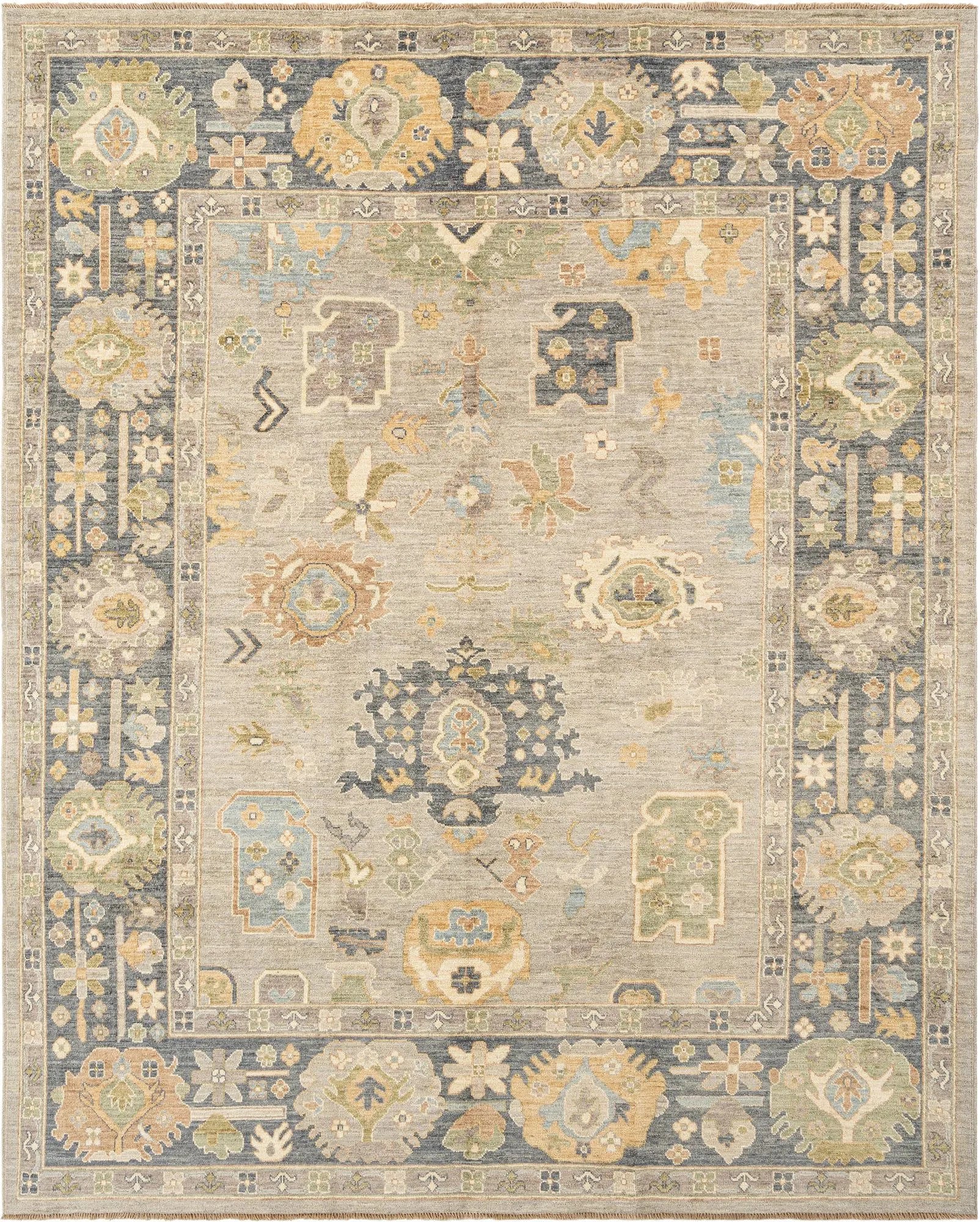 Beige Color Oushak Hand-Knotted Wool Rug