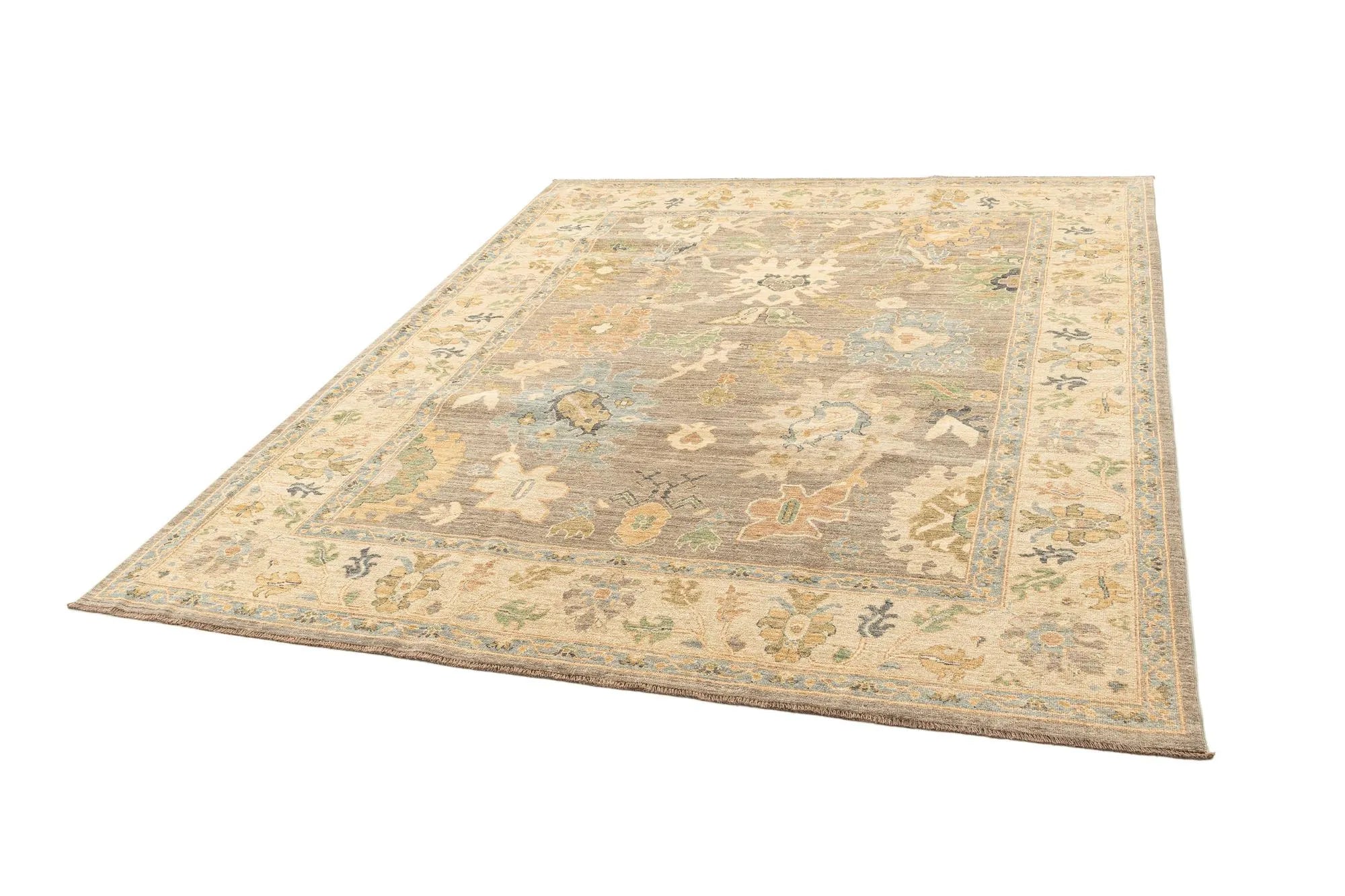 Beige Color Oushak Hand-Knotted Wool Rug