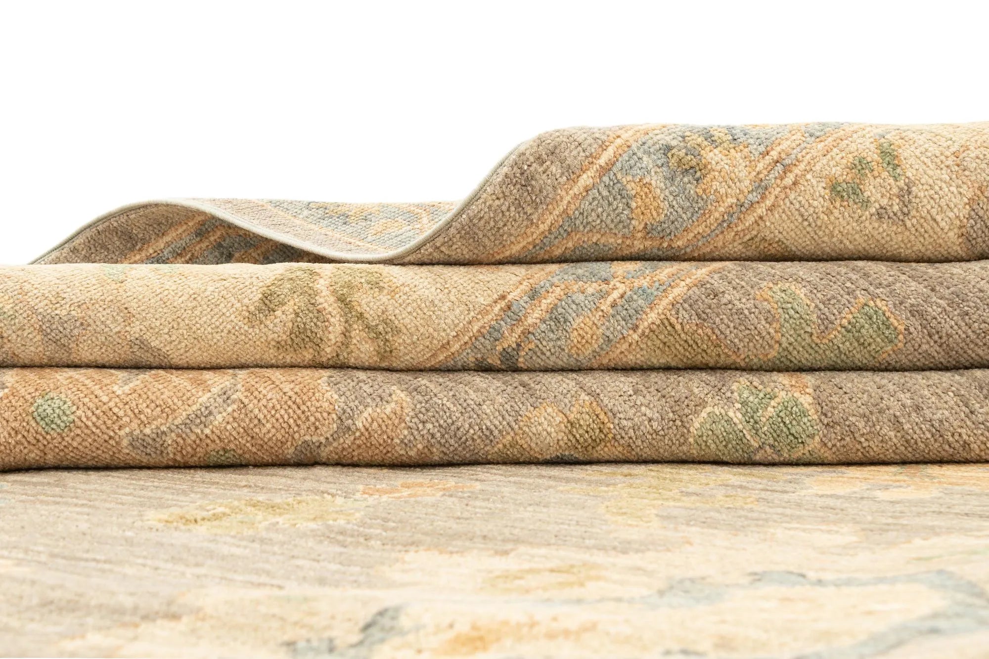 Beige Color Oushak Hand-Knotted Wool Rug