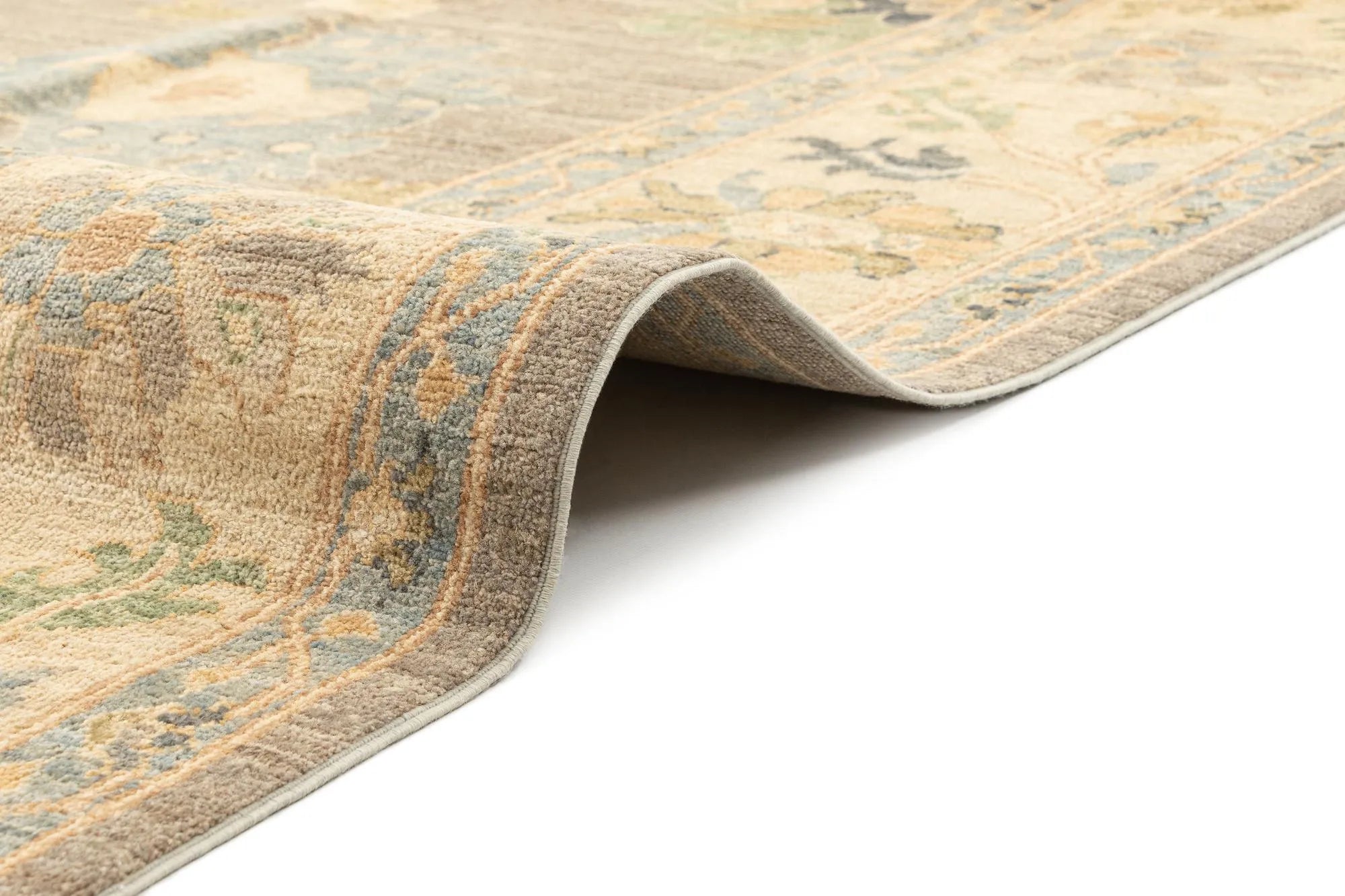 Beige Color Oushak Hand-Knotted Wool Rug