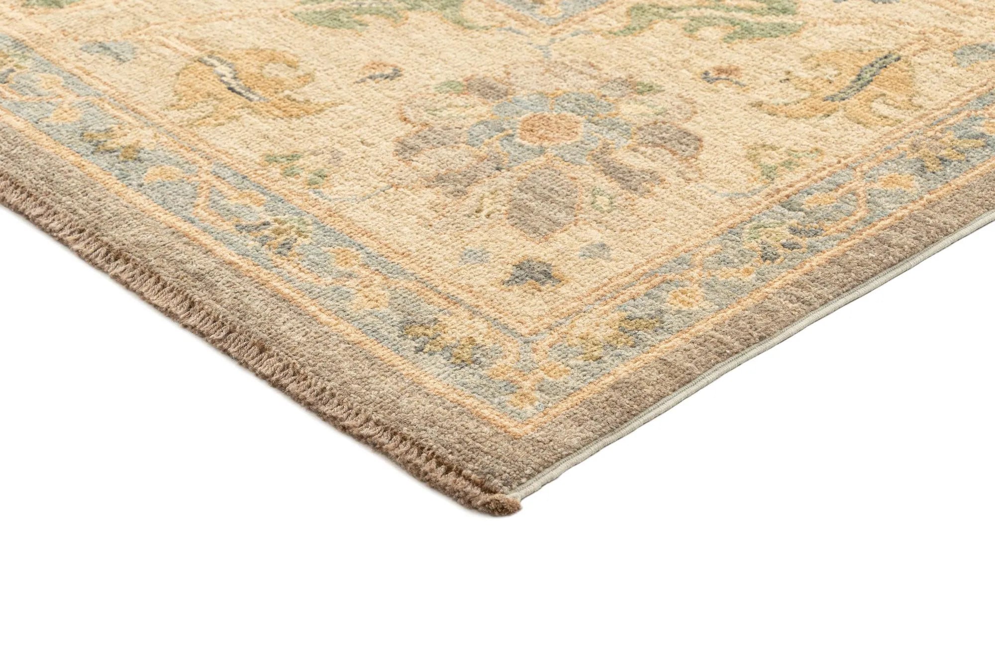 Beige Color Oushak Hand-Knotted Wool Rug