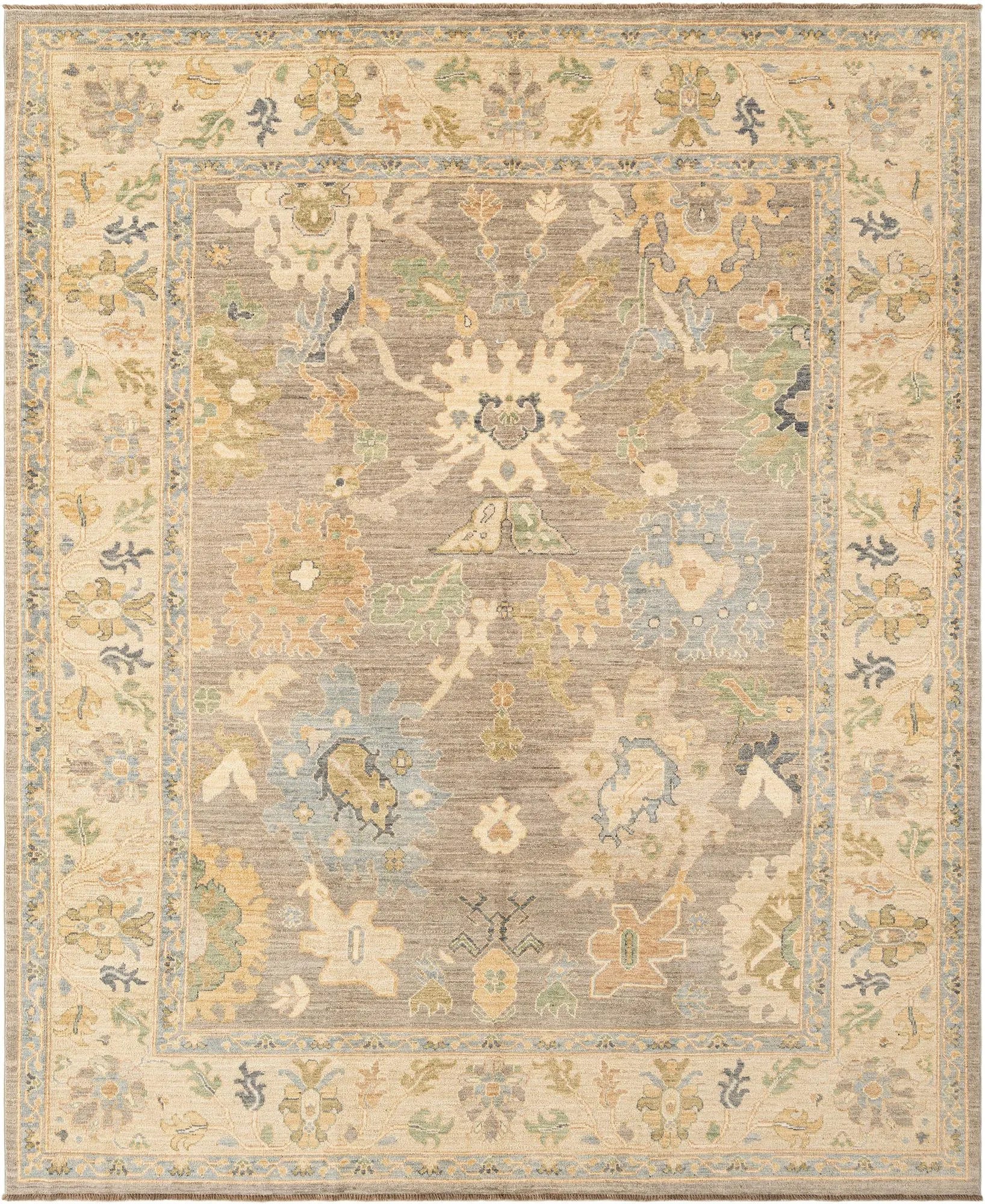 Beige Color Oushak Hand-Knotted Wool Rug