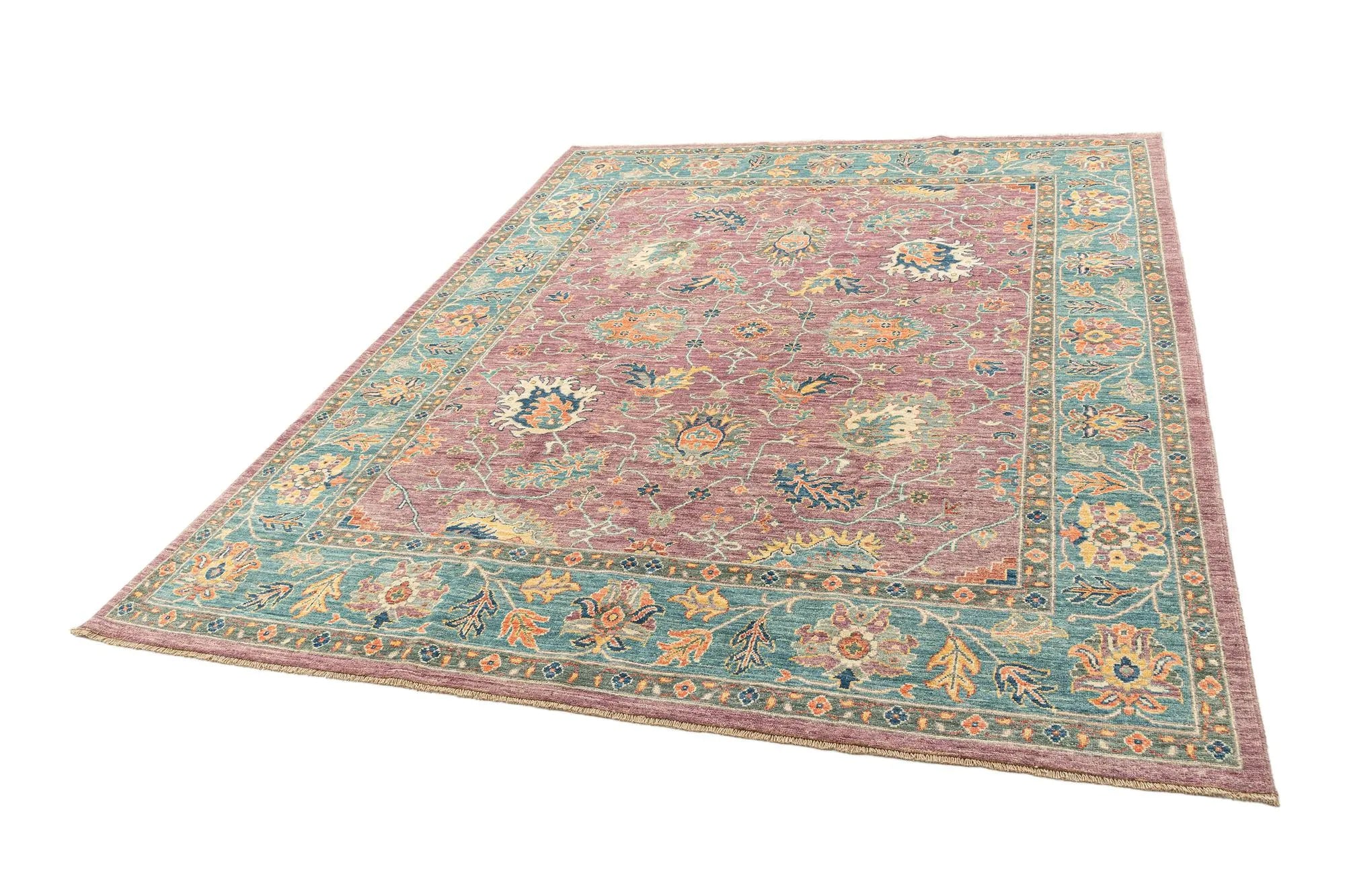 Mauve Pink Color Oushak Hand-Knotted Wool Rug