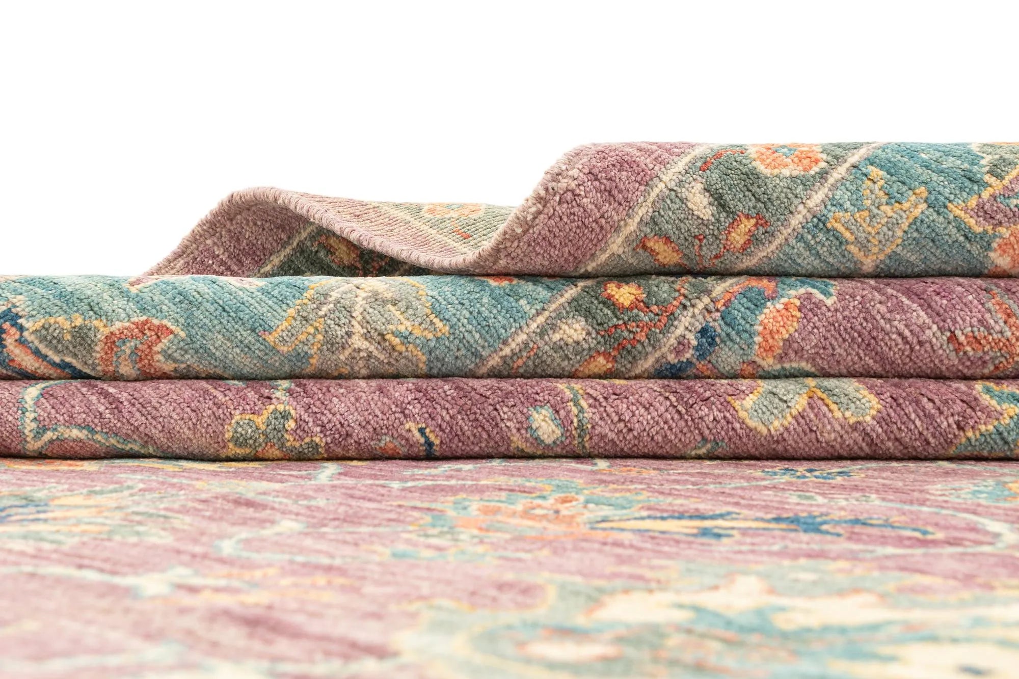 Mauve Pink Color Oushak Hand-Knotted Wool Rug