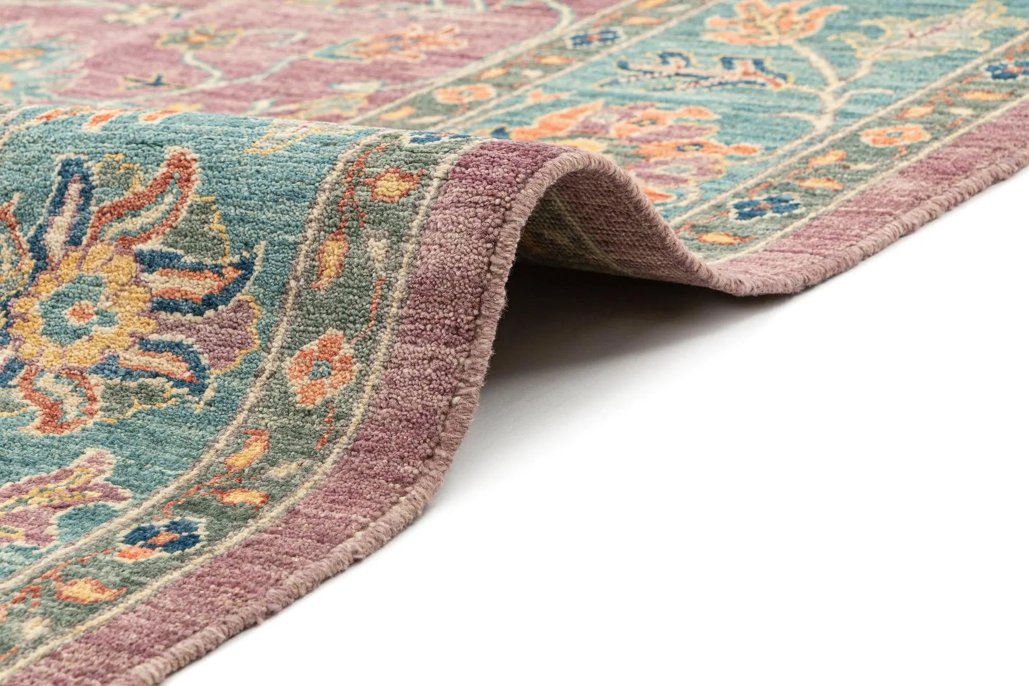 Mauve Pink Color Oushak Hand-Knotted Wool Rug