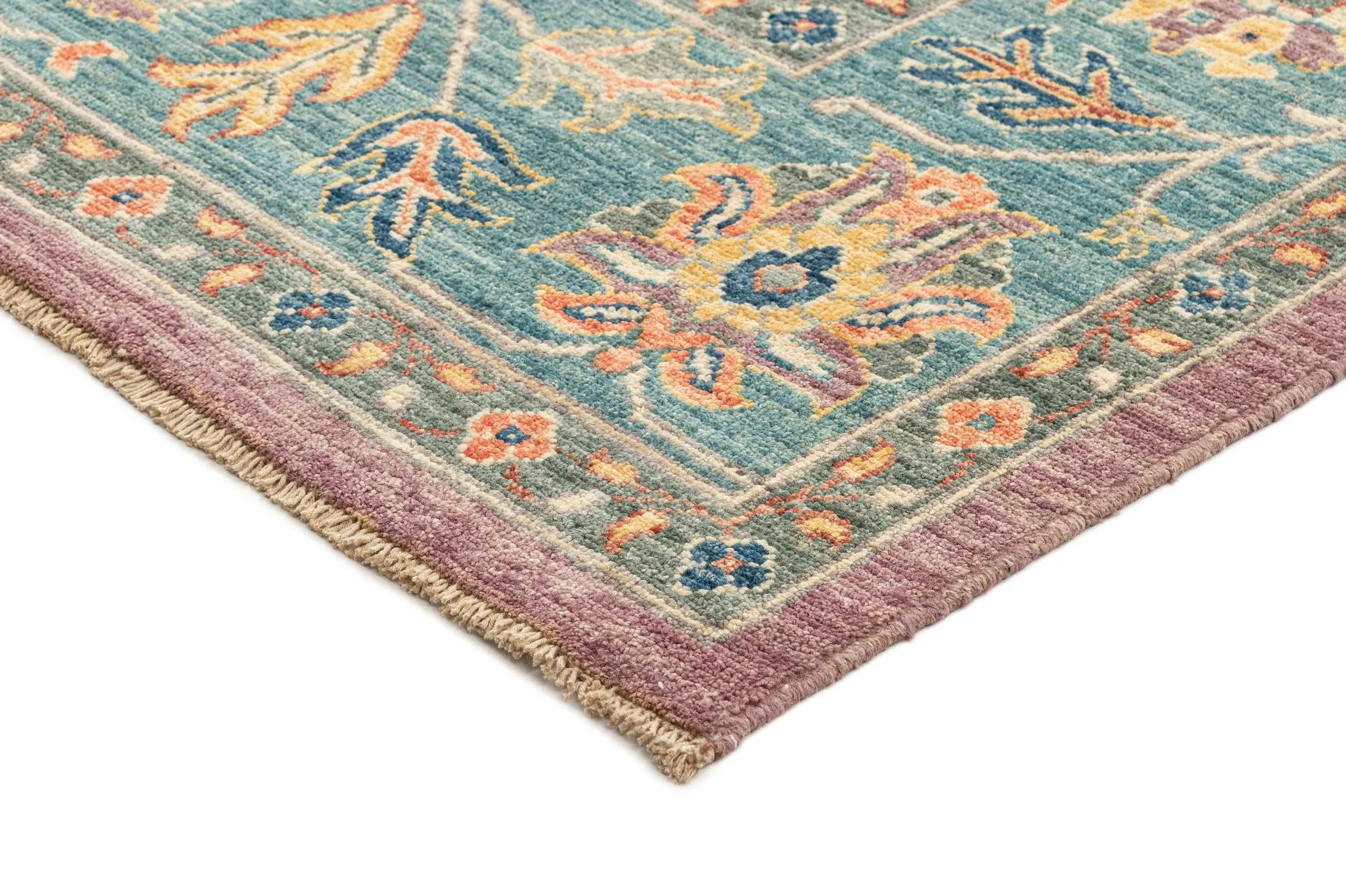 Mauve Pink Color Oushak Hand-Knotted Wool Rug