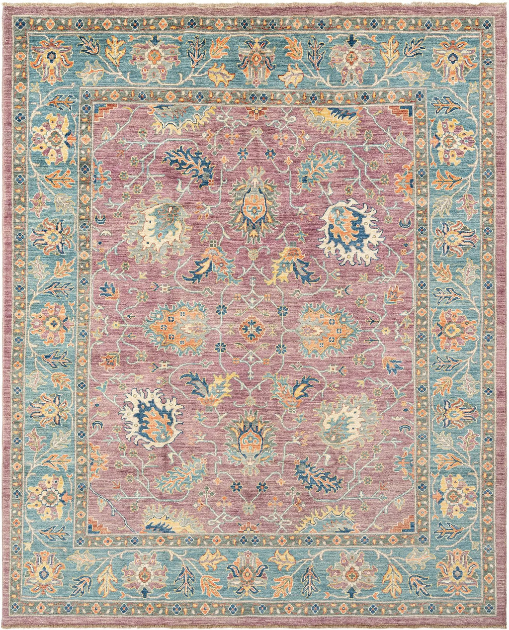 Mauve Pink Color Oushak Hand-Knotted Wool Rug