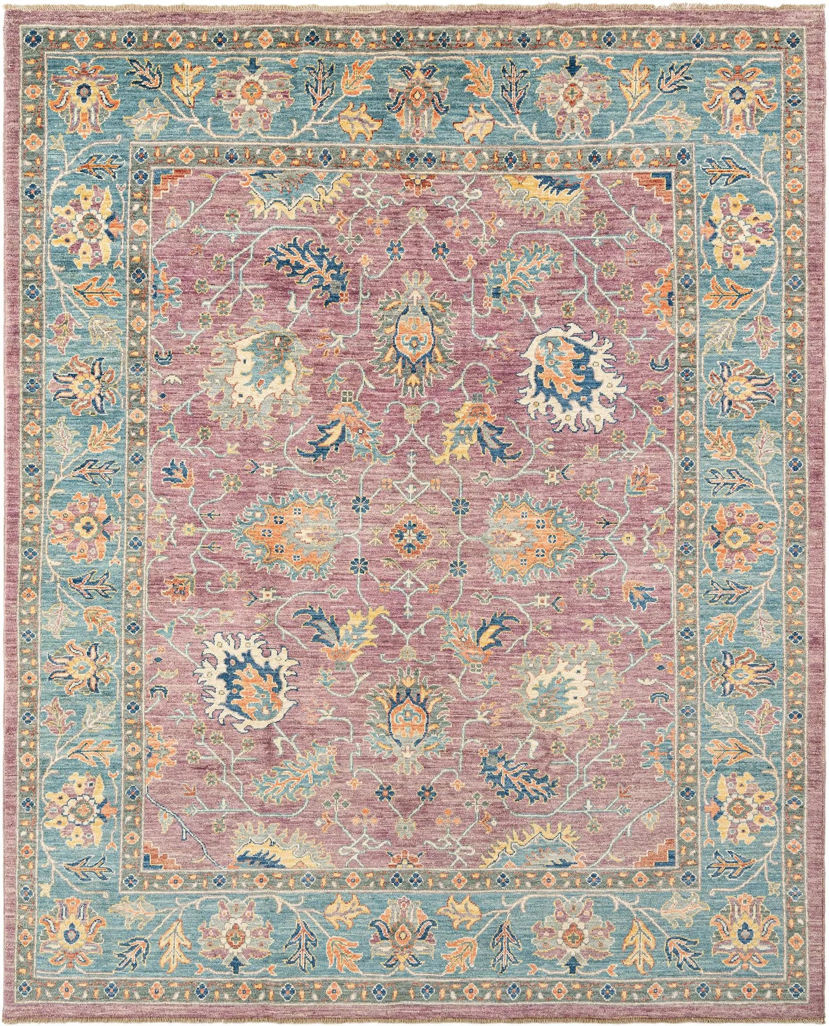 Mauve Pink Color Oushak Hand-Knotted Wool Rug