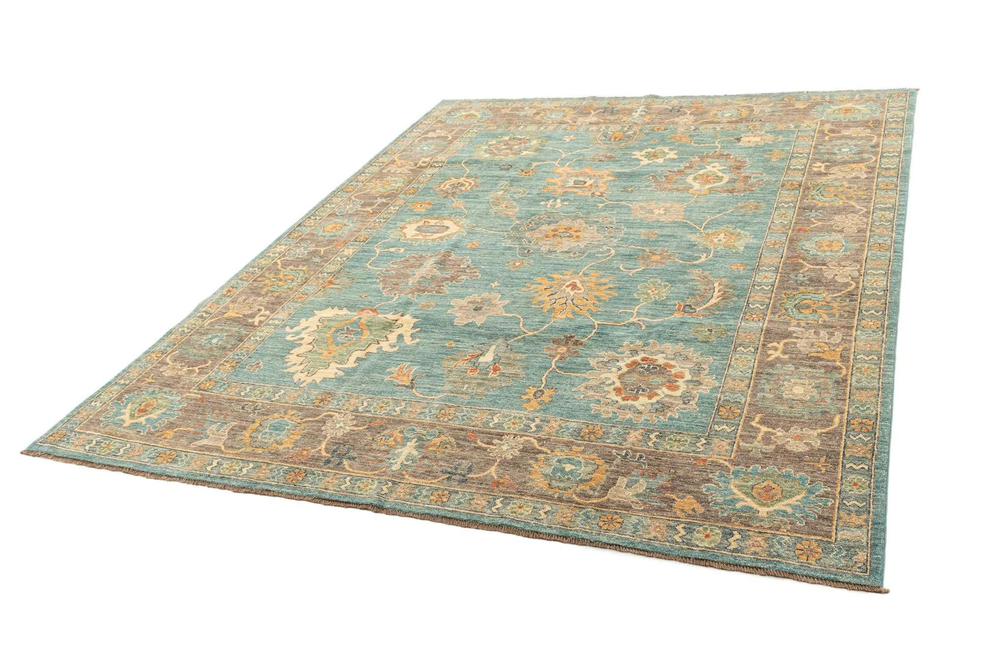 Blue Color Oushak Hand-Knotted Wool Rug