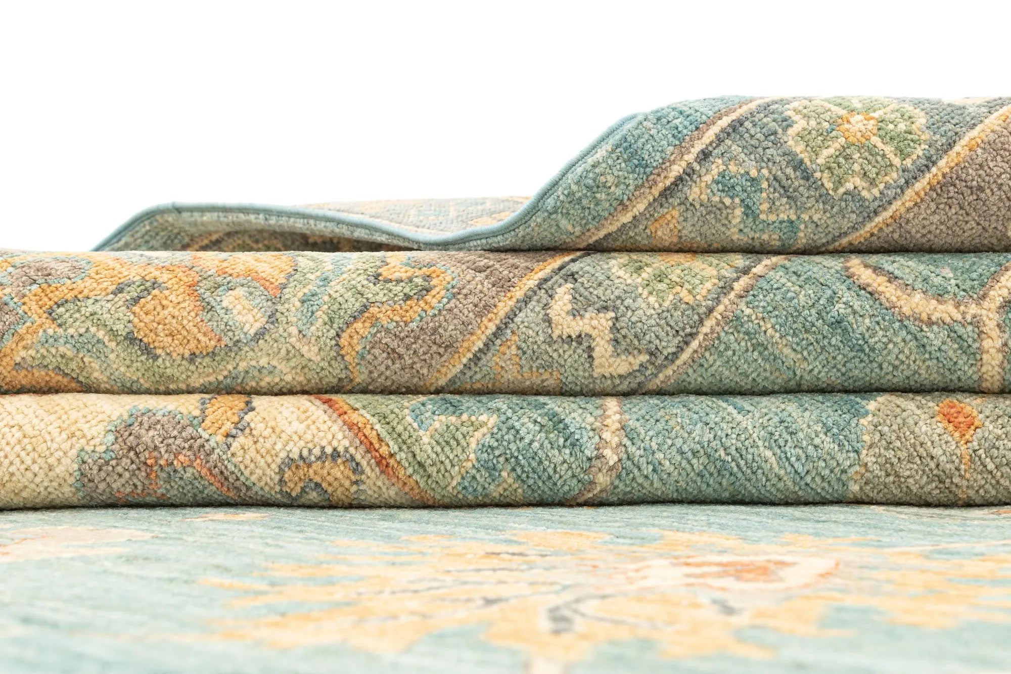 Blue Color Oushak Hand-Knotted Wool Rug