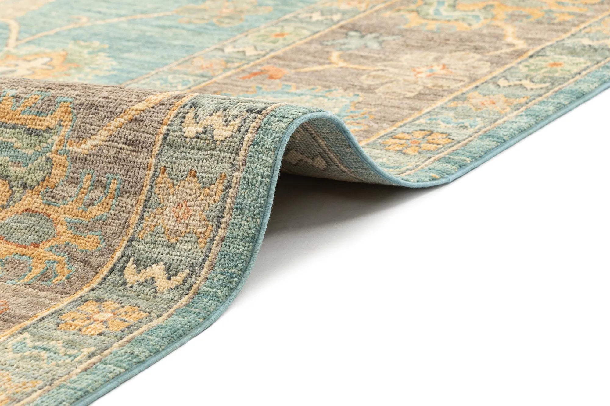 Blue Color Oushak Hand-Knotted Wool Rug