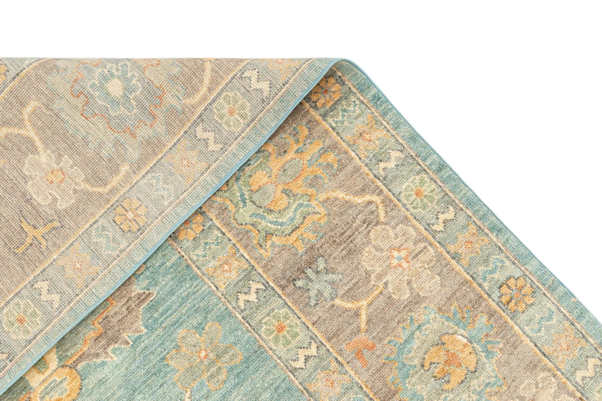 Blue Color Oushak Hand-Knotted Wool Rug
