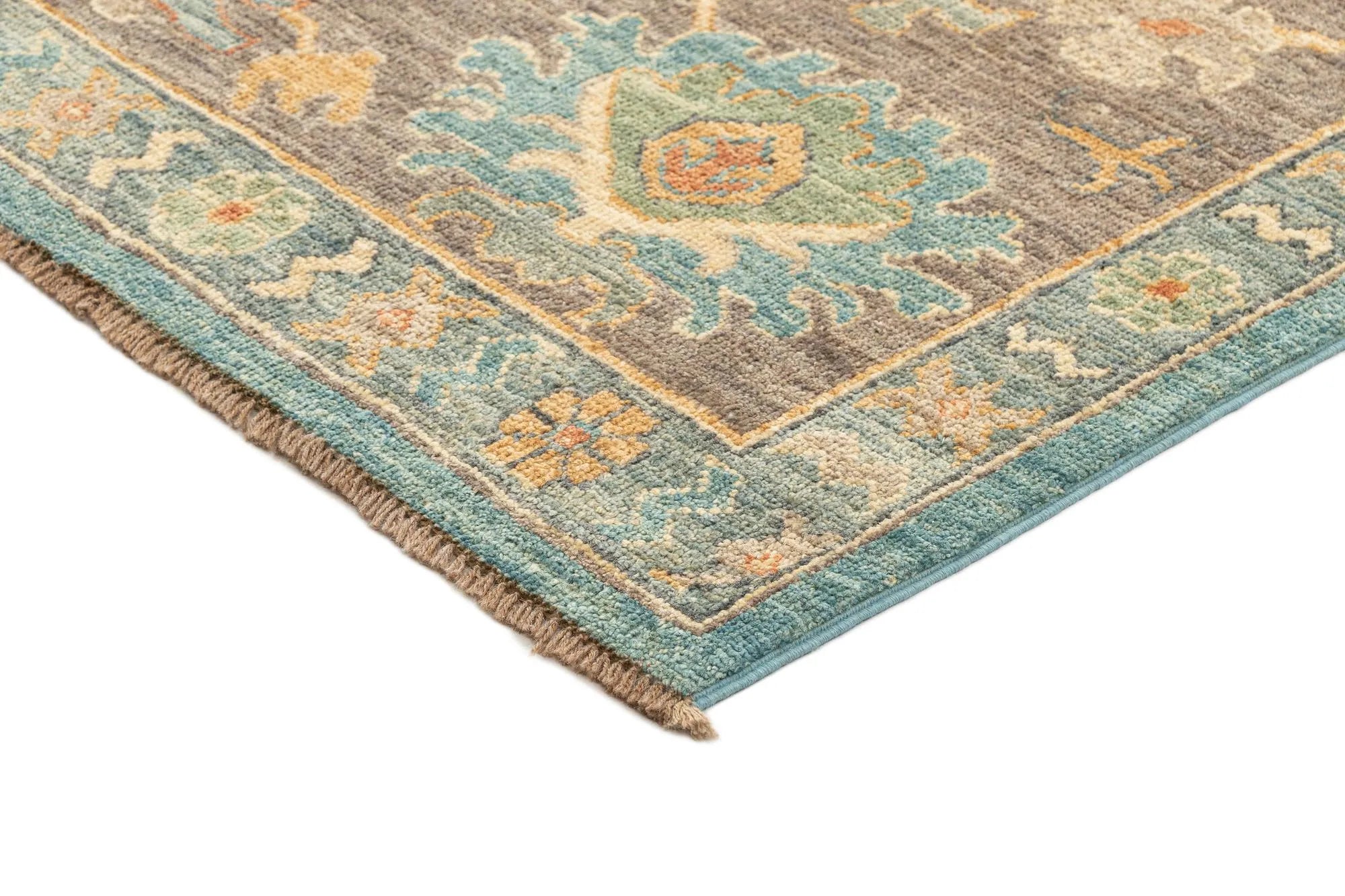 Blue Color Oushak Hand-Knotted Wool Rug